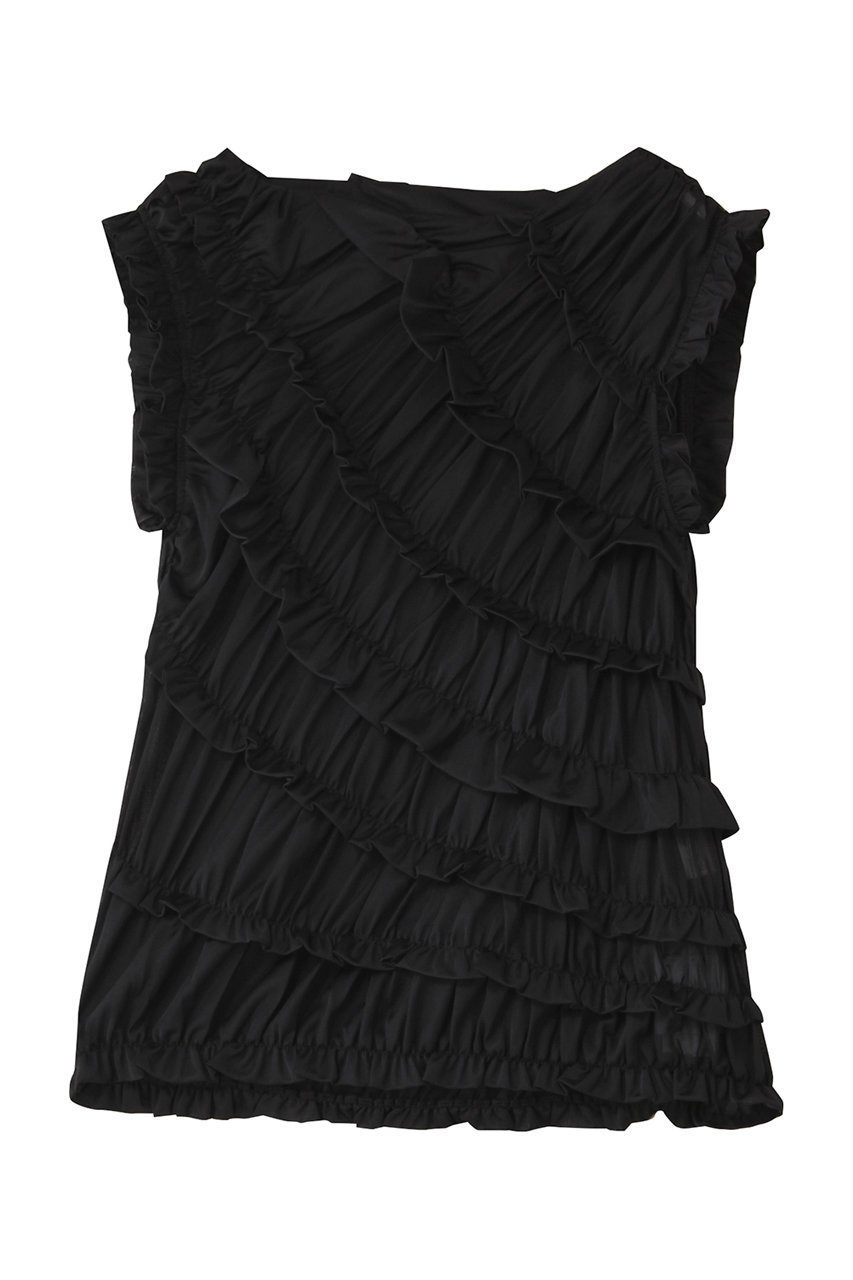 【アルアバイル/allureville】の【Loulou Willoughby】オーガンジートリコットギャザープルオーバー インテリア・キッズ・メンズ・レディースファッション・服の通販 founy(ファニー) 　ファッション　Fashion　レディースファッション　Fashion for Women　トップス・カットソー　Cut & Sew Tops　シャツ・ブラウス・オフィスカジュアル　Elegant Blouses & Button-Ups　ロングTシャツ・Tシャツ　Longline T-Shirts & Tees　カジュアルプルオーバー・ニットトップス　Pullovers & Knit Tops / Casual Pullovers　カットソー・ベーシックTシャツ　Cut-and-Sewn Tops / Stretch Tees & Basics　インナー　Innerwear　シャーリング　Shirring, Ruched　ショート　Short, Short Length　ジャケット　Jacket, Outerwear　スリーブ　Sleeve, Long Sleeve / Short Sleeve　デニム　Denim, Jeans Material　パーティ　Party, Party Style　フリル　Frill, Ruffle　ブラック|ID: prp329100004655112 ipo3291000000036126993