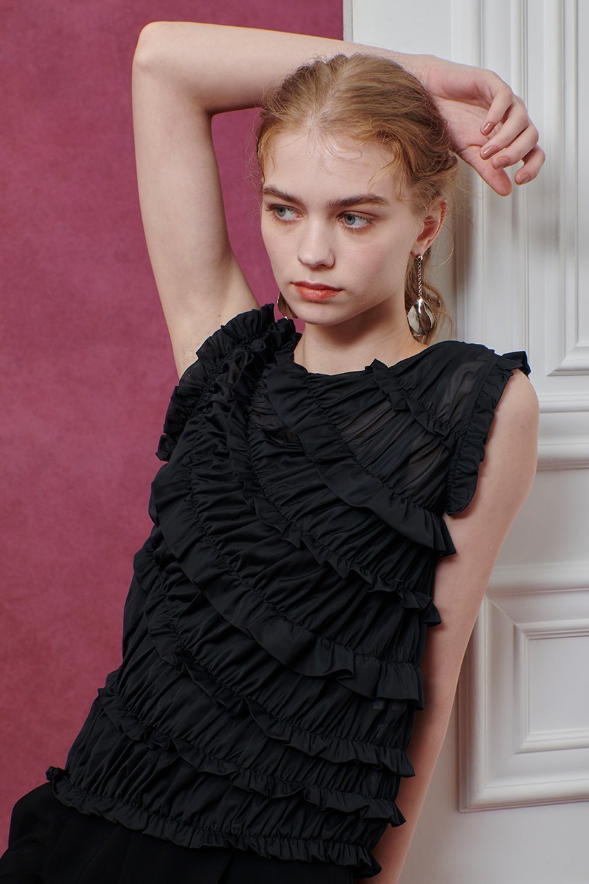 【アルアバイル/allureville】の【Loulou Willoughby】オーガンジートリコットギャザープルオーバー 人気、トレンドファッション・服の通販 founy(ファニー) 　ファッション　Fashion　レディースファッション　Fashion for Women　トップス・カットソー　Cut & Sew Tops　シャツ・ブラウス・オフィスカジュアル　Elegant Blouses & Button-Ups　ロングTシャツ・Tシャツ　Longline T-Shirts & Tees　カジュアルプルオーバー・ニットトップス　Pullovers & Knit Tops / Casual Pullovers　カットソー・ベーシックTシャツ　Cut-and-Sewn Tops / Stretch Tees & Basics　インナー　Innerwear　シャーリング　Shirring, Ruched　ショート　Short, Short Length　ジャケット　Jacket, Outerwear　スリーブ　Sleeve, Long Sleeve / Short Sleeve　デニム　Denim, Jeans Material　パーティ　Party, Party Style　フリル　Frill, Ruffle　other-7|ID: prp329100004655112 ipo3291000000036127002