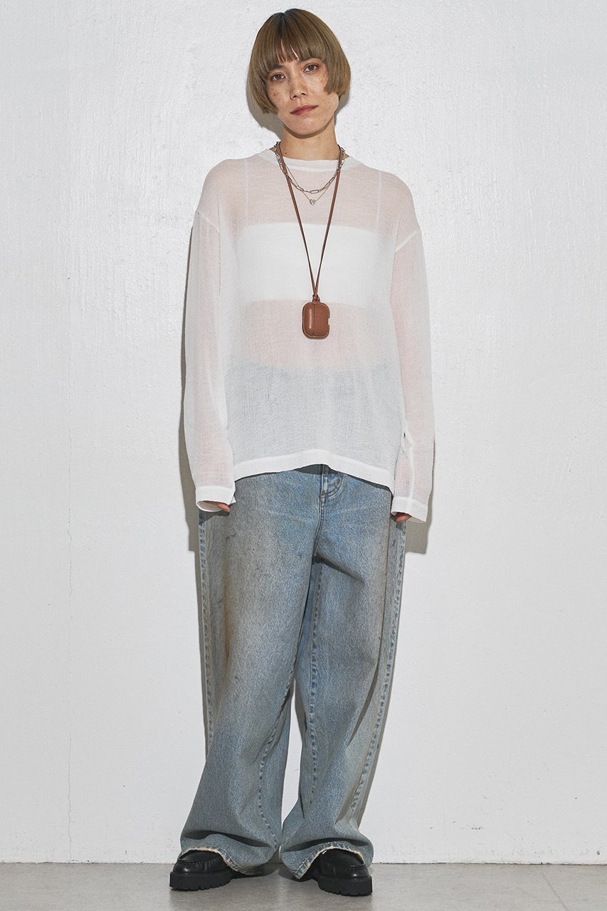 【ウィムガゼット/Whim Gazette】の【GEMINI】クルーネックプルオーバー 人気、トレンドファッション・服の通販 founy(ファニー) 　ファッション　Fashion　レディースファッション　Fashion for Women　トップス・カットソー　Cut & Sew Tops　シャツ・ブラウス・オフィスカジュアル　Elegant Blouses & Button-Ups　ロングTシャツ・Tシャツ　Longline T-Shirts & Tees　カジュアルプルオーバー・ニットトップス　Pullovers & Knit Tops / Casual Pullovers　カットソー・ベーシックTシャツ　Cut-and-Sewn Tops / Stretch Tees & Basics　シアー　Sheer, See-Through　シンプル　Simple, Minimal　スリーブ　Sleeve, Long Sleeve / Short Sleeve　ロング　Long, Long-Length　other-7|ID: prp329100004655114 ipo3291000000035817981