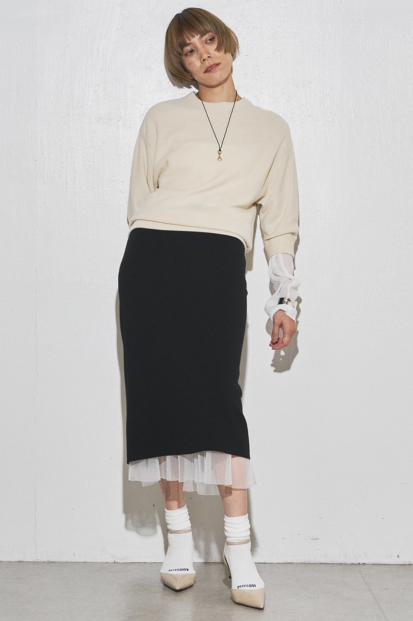 【ウィムガゼット/Whim Gazette】の【GEMINI】ニットレイヤードスカート 人気、トレンドファッション・服の通販 founy(ファニー) 　ファッション　Fashion　レディースファッション　Fashion for Women　スカート　Skirts　ロングスカート　Long Skirts / Maxi & Midi Skirts　おすすめ　Recommended / Our Picks　スウェット / スエット　Sweatshirt, Sweatwear　ストレート　Straight, Straight Cut　ダウン　Down, Puffer　チュール　Tulip, Tulip Motif　ロング　Long, Long-Length　other-8|ID: prp329100004655118 ipo3291000000035644419
