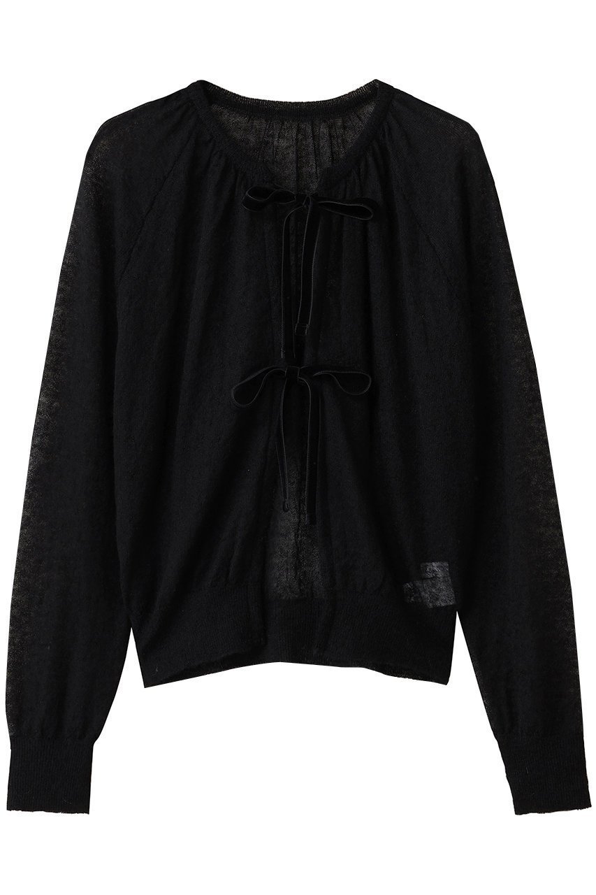 【デザイン ワークス/DESIGN WORKS】のBEAUVET モヘアリボンカーディガン インテリア・キッズ・メンズ・レディースファッション・服の通販 founy(ファニー) ファッション Fashion レディースファッション Fashion for Women トップス・カットソー Cut & Sew Tops ニット Knit Tops & Sweaters カーディガン・羽織り Layered Style Cardigans おすすめ Recommended / Our Picks カーディガン Cardigan, Knitwear デニム Denim, Jeans Material フェミニン Feminine, Girly フロント Front, Front Design リボン Ribbon, Bow ブラック|ID: prp329100004655124 ipo3291000000035939297