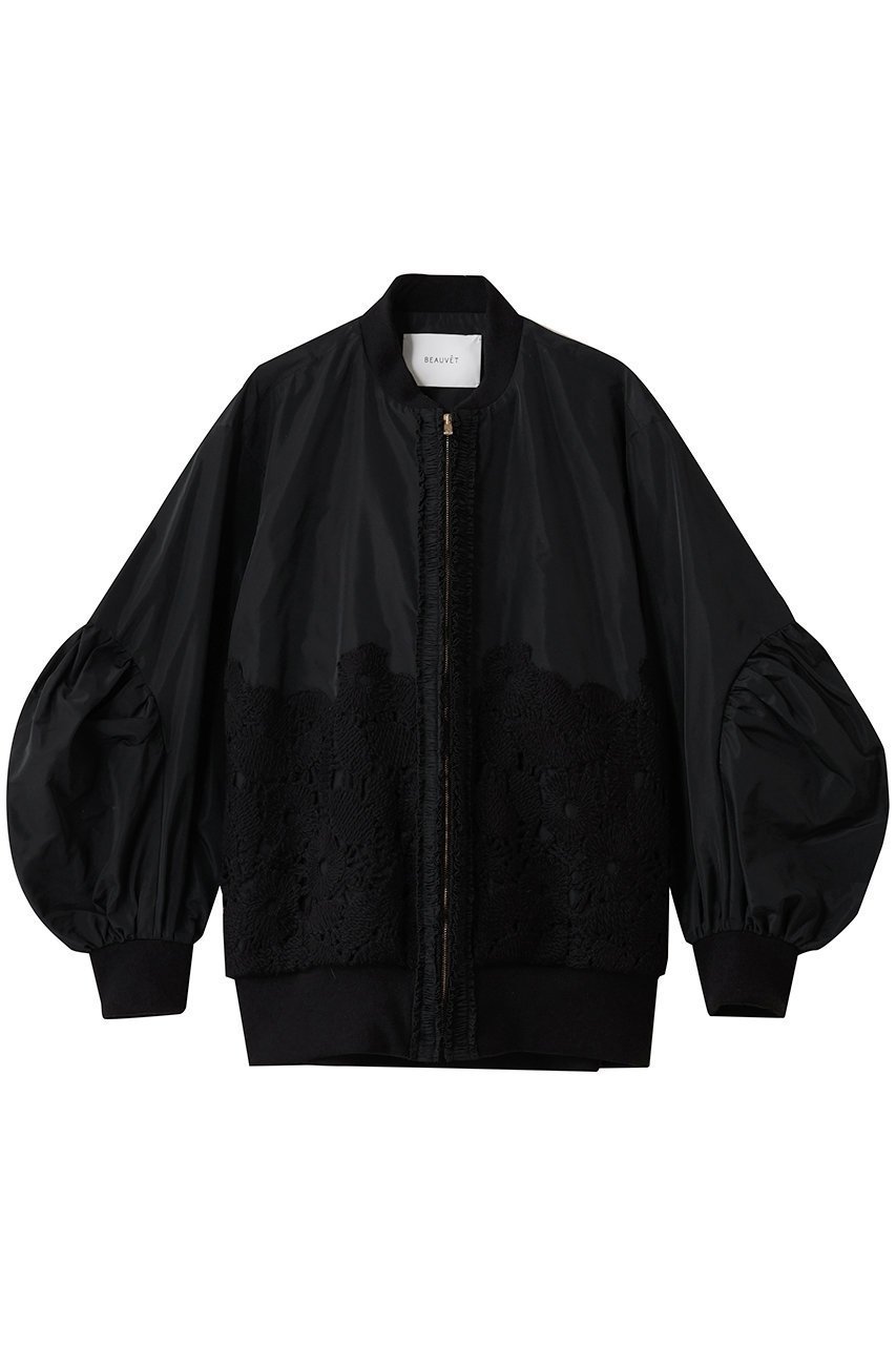 【デザイン ワークス/DESIGN WORKS】のBEAUVET レースコンビタフタブルゾン インテリア・キッズ・メンズ・レディースファッション・服の通販 founy(ファニー) 　ファッション　Fashion　レディースファッション　Fashion for Women　アウター　Coat / Outerwear Collection　レディースジャケット・軽アウター　Jackets　ブルゾンジャケット・スポーティアウター　Blouson Jackets　ギャザー　Gathered, Ruffled　コンビ　Combo, Combination Style　ジャケット　Jacket, Outerwear　スリーブ　Sleeve, Long Sleeve / Short Sleeve　タフタ　Taffeta, Structured Fabric　デニム　Denim, Jeans Material　ブルゾン　Blouson, Bomber Jacket　レース　Lace, Lace Fabric　ワイド　Wide, Wide Fit　新作・新入荷　New Arrivals / New In　ブラック|ID: prp329100004655126 ipo3291000000033663699