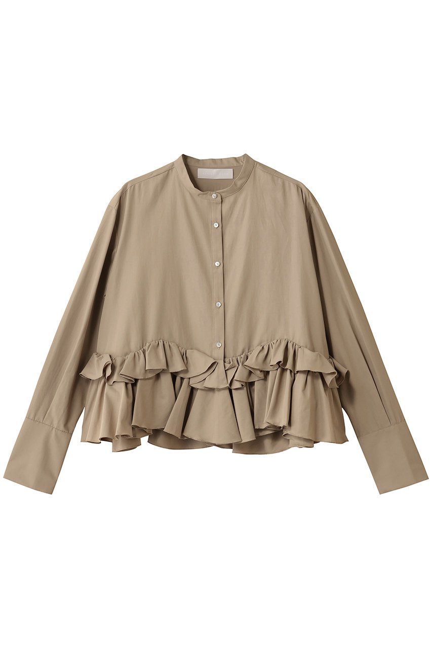 【マリリンムーン/MARILYN MOON】のスパイラルラッフルブラウス インテリア・キッズ・メンズ・レディースファッション・服の通販 founy(ファニー) 　ファッション　Fashion　レディースファッション　Fashion for Women　トップス・カットソー　Cut & Sew Tops　シャツ・ブラウス・オフィスカジュアル　Elegant Blouses & Button-Ups　おすすめ　Recommended / Our Picks　シンプル　Simple, Minimal　ジャケット　Jacket, Outerwear　スリーブ　Sleeve, Long Sleeve / Short Sleeve　ツイル　Twist, Twisted Detail　バランス　Balance, Style Balance　ボトム　Bottoms, Lower Wear　ラッフル　Ruffle, Frill　ロング　Long, Long-Length　人気　Popular, Best Seller　新作・新入荷　New Arrivals / New In　キャメル|ID: prp329100004655130 ipo3291000000033663779