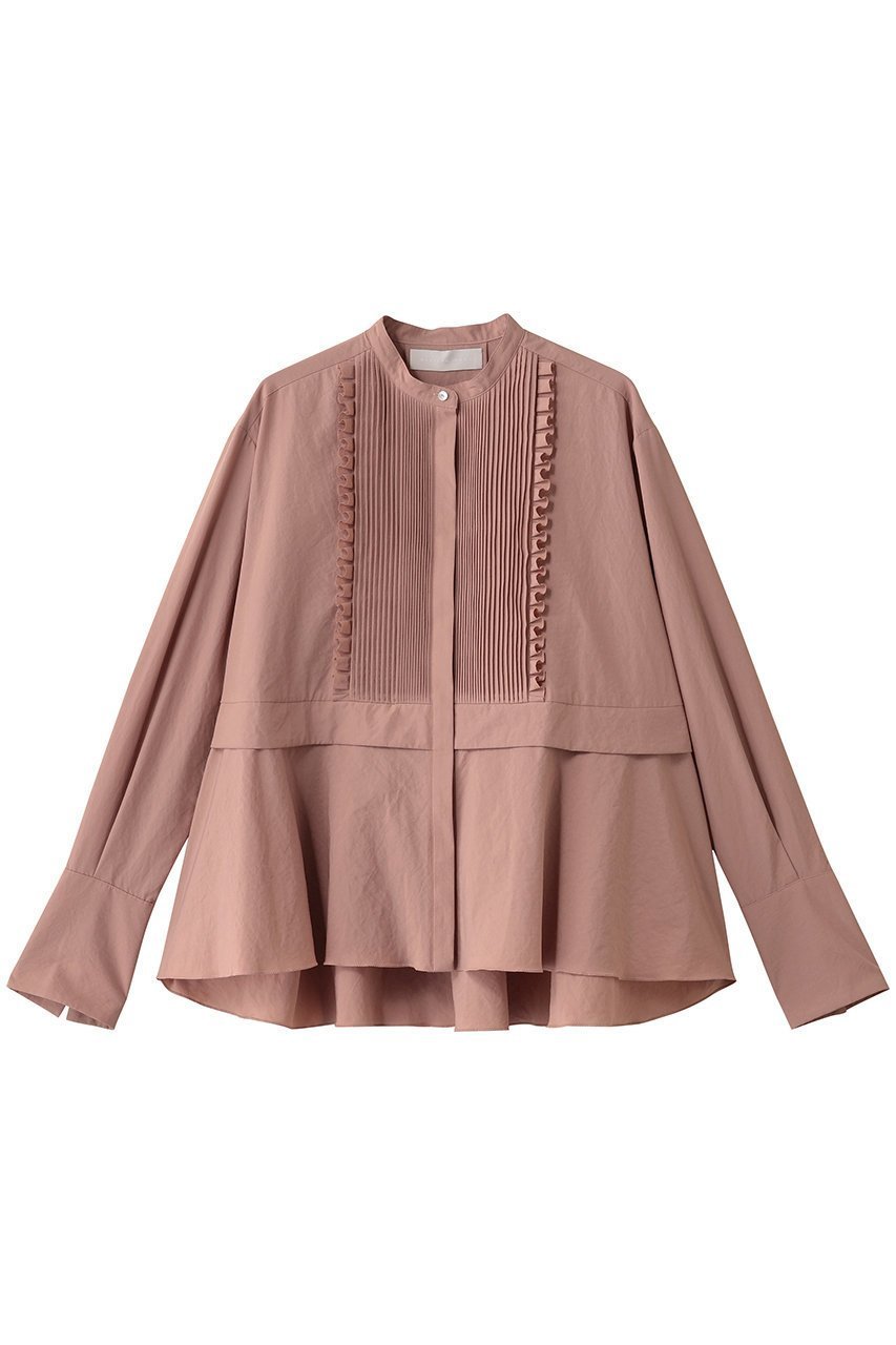 【マリリンムーン/MARILYN MOON】のタックフリルフレアシャツ インテリア・キッズ・メンズ・レディースファッション・服の通販 founy(ファニー) 　ファッション　Fashion　レディースファッション　Fashion for Women　トップス・カットソー　Cut & Sew Tops　シャツ・ブラウス・オフィスカジュアル　Elegant Blouses & Button-Ups　おすすめ　Recommended / Our Picks　カーディガン　Cardigan, Knitwear　ジャケット　Jacket, Outerwear　スリーブ　Sleeve, Long Sleeve / Short Sleeve　バランス　Balance, Style Balance　フリル　Frill, Ruffle　フレア　Flare, Flared　ボトム　Bottoms, Lower Wear　ロング　Long, Long-Length　台形　A-Line, Trapezoid Shape　新作・新入荷　New Arrivals / New In　ダスティピンク|ID: prp329100004655131 ipo3291000000033663796