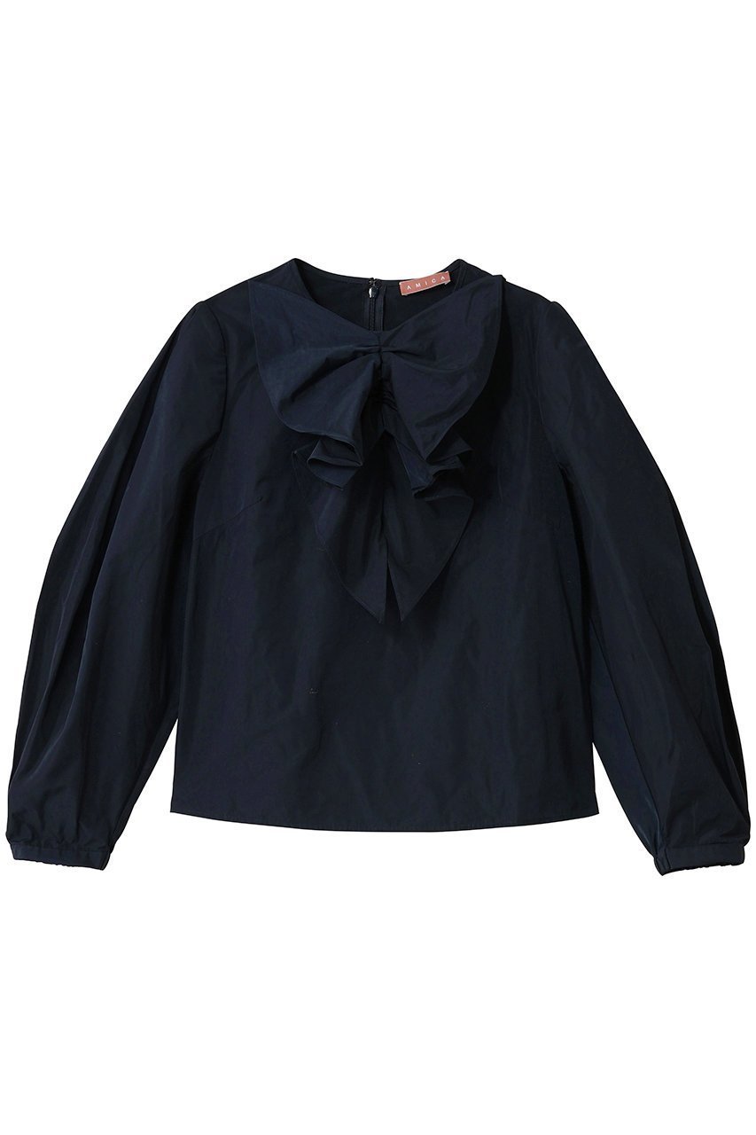 【アミカ/AMICA】のリボンブラウス インテリア・キッズ・メンズ・レディースファッション・服の通販 founy(ファニー) 　ファッション　Fashion　レディースファッション　Fashion for Women　トップス・カットソー　Cut & Sew Tops　シャツ・ブラウス・オフィスカジュアル　Elegant Blouses & Button-Ups　カフス　Cuff Design　クロップド　Cropped, Short Length　コンパクト　Compact, Small Size　スリーブ　Sleeve, Long Sleeve / Short Sleeve　タフタ　Taffeta, Structured Fabric　パーティ　Party, Party Style　マニッシュ　Mannish, Boyish　リボン　Ribbon, Bow　ロング　Long, Long-Length　エレガント 上品　Elegant　ネイビー|ID: prp329100004656670 ipo3291000000035939812