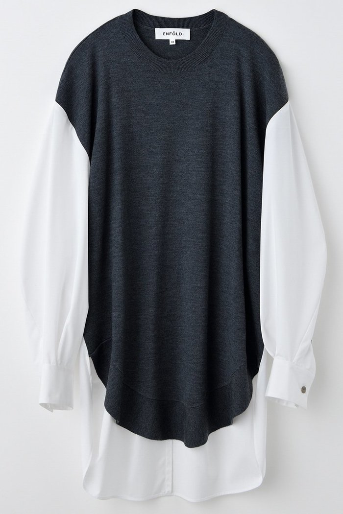 【エンフォルド/ENFOLD】のCOMBI LONG SHIRT シャツ インテリア・キッズ・メンズ・レディースファッション・服の通販 founy(ファニー) https://founy.com/ ファッション Fashion レディースファッション Fashion for Women トップス・カットソー Cut & Sew Tops シャツ・ブラウス・オフィスカジュアル Elegant Blouses & Button-Ups なめらか Smooth, Silky Texture エレガント 上品 Elegant シンプル Simple, Minimal スリーブ Sleeve, Long Sleeve / Short Sleeve パターン Pattern, Design Print ロング Long, Long-Length 新作・新入荷 New Arrivals / New In |ID: prp329100004657340 ipo3291000000033704706