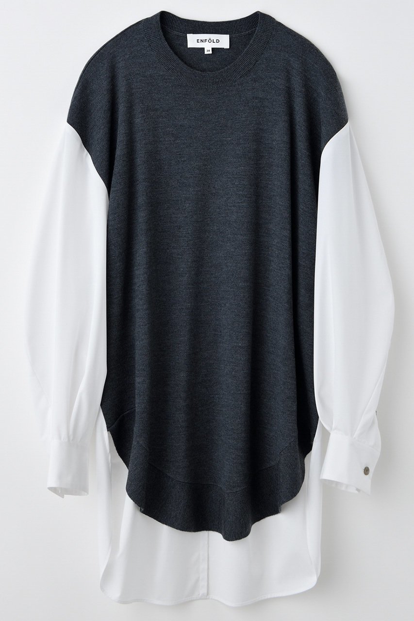 【エンフォルド/ENFOLD】のCOMBI LONG SHIRT シャツ インテリア・キッズ・メンズ・レディースファッション・服の通販 founy(ファニー) 　ファッション　Fashion　レディースファッション　Fashion for Women　トップス・カットソー　Cut & Sew Tops　シャツ・ブラウス・オフィスカジュアル　Elegant Blouses & Button-Ups　なめらか　Smooth, Silky Texture　エレガント 上品　Elegant　シンプル　Simple, Minimal　スリーブ　Sleeve, Long Sleeve / Short Sleeve　パターン　Pattern, Design Print　ロング　Long, Long-Length　新作・新入荷　New Arrivals / New In　ホワイト|ID: prp329100004657340 ipo3291000000033704707