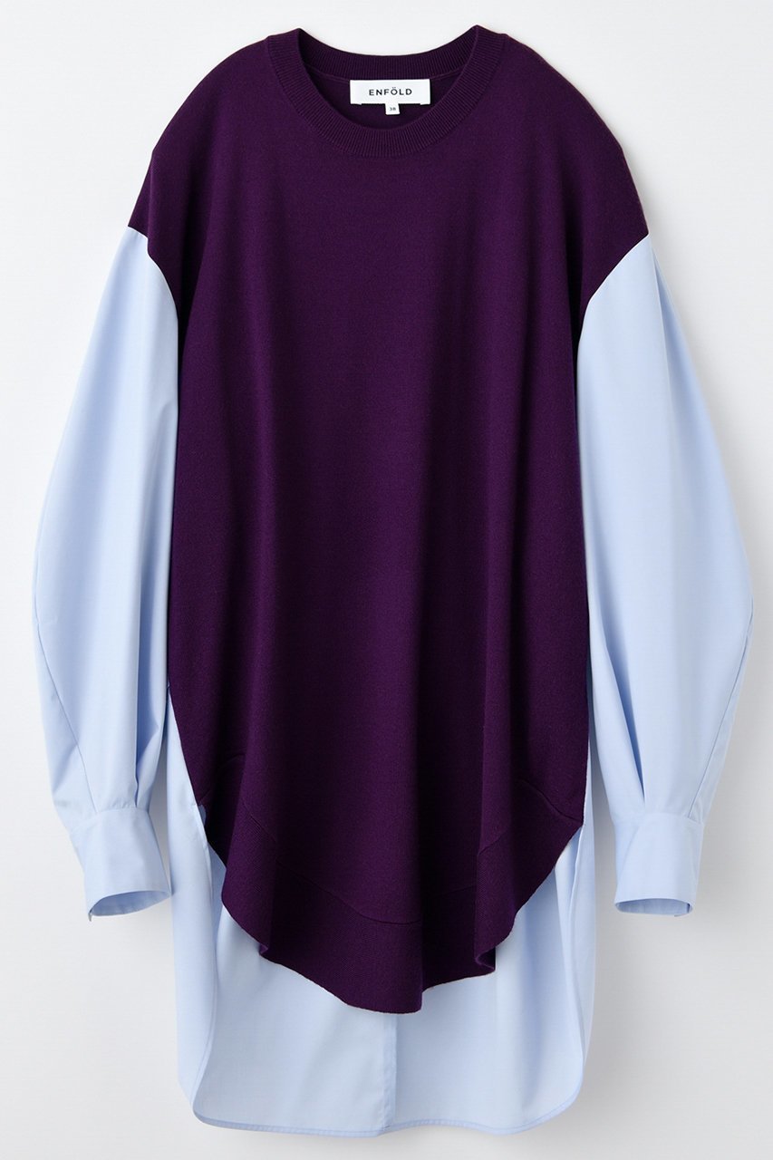 【エンフォルド/ENFOLD】のCOMBI LONG SHIRT シャツ インテリア・キッズ・メンズ・レディースファッション・服の通販 founy(ファニー) 　ファッション　Fashion　レディースファッション　Fashion for Women　トップス・カットソー　Cut & Sew Tops　シャツ・ブラウス・オフィスカジュアル　Elegant Blouses & Button-Ups　なめらか　Smooth, Silky Texture　エレガント 上品　Elegant　シンプル　Simple, Minimal　スリーブ　Sleeve, Long Sleeve / Short Sleeve　パターン　Pattern, Design Print　ロング　Long, Long-Length　新作・新入荷　New Arrivals / New In　ライトパープル|ID: prp329100004657340 ipo3291000000033704708