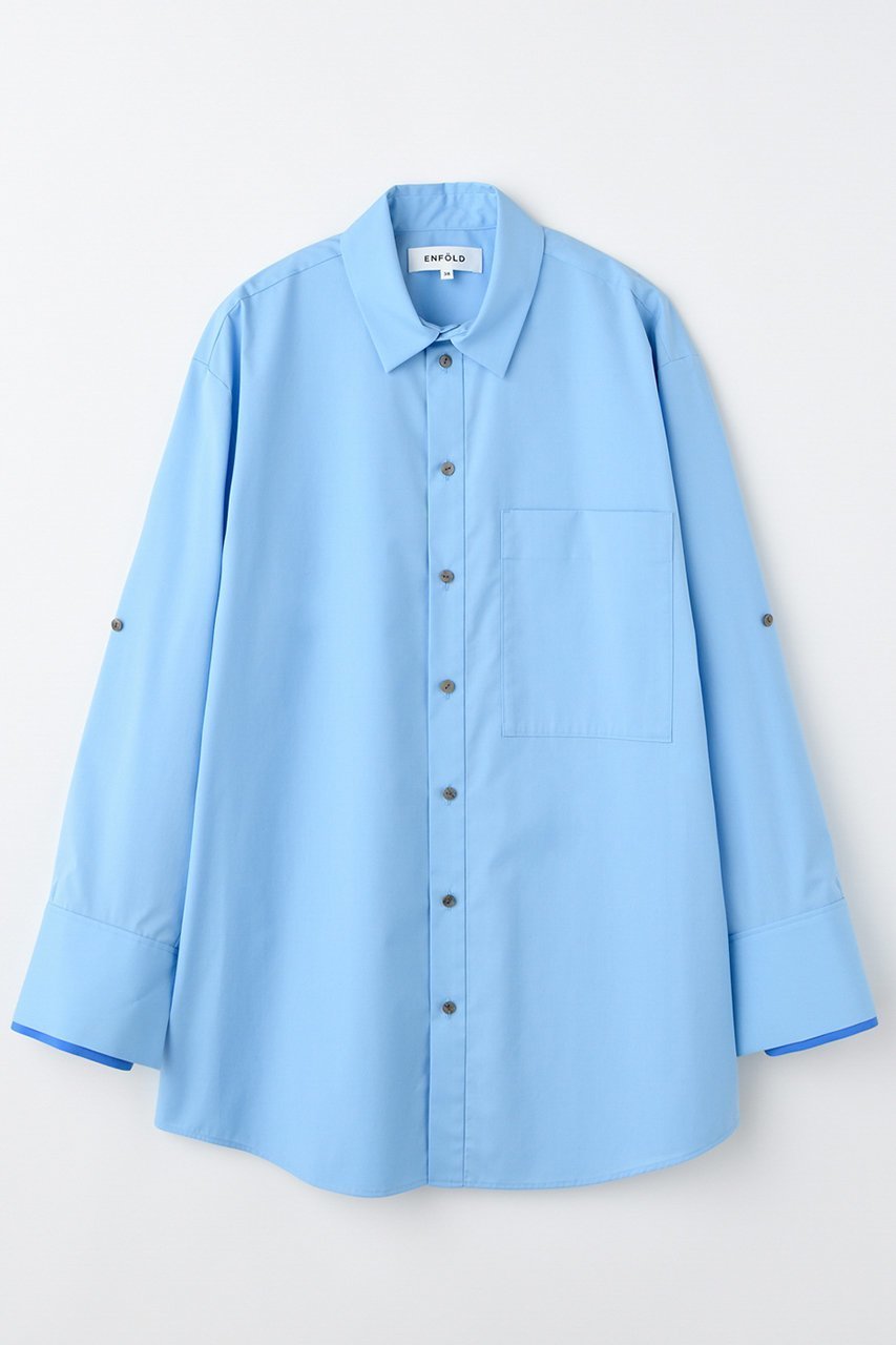 【エンフォルド/ENFOLD】のCUFFS COLOR SHIRT シャツ インテリア・キッズ・メンズ・レディースファッション・服の通販 founy(ファニー) 　ファッション　Fashion　レディースファッション　Fashion for Women　トップス・カットソー　Cut & Sew Tops　シャツ・ブラウス・オフィスカジュアル　Elegant Blouses & Button-Ups　おすすめ　Recommended / Our Picks　なめらか　Smooth, Silky Texture　カフス　Cuff Design　シンプル　Simple, Minimal　スリーブ　Sleeve, Long Sleeve / Short Sleeve　ダブル　Double, Double-Breasted　ベスト　Vest, Waistcoat　ベーシック　Basic, Essential　ロング　Long, Long-Length　新作・新入荷　New Arrivals / New In　ライトブルー|ID: prp329100004657341 ipo3291000000033704712
