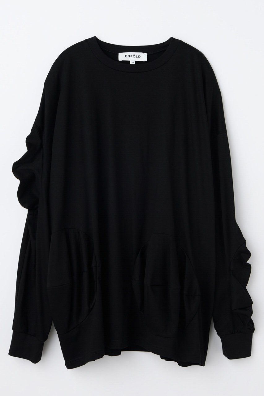 【エンフォルド/ENFOLD】のBALL DRAPE LONG SLEEVE T SHIRT シャツ インテリア・キッズ・メンズ・レディースファッション・服の通販 founy(ファニー) 　ファッション　Fashion　レディースファッション　Fashion for Women　トップス・カットソー　Cut & Sew Tops　シャツ・ブラウス・オフィスカジュアル　Elegant Blouses & Button-Ups　ロングTシャツ・Tシャツ　Longline T-Shirts & Tees　カットソー・ベーシックTシャツ　Cut-and-Sewn Tops / Stretch Tees & Basics　アシンメトリー　Asymmetrical Style　インナー　Innerwear　シルク　Silk, 100% Silk　スリーブ　Sleeve, Long Sleeve / Short Sleeve　ロング　Long, Long-Length　新作・新入荷　New Arrivals / New In　ブラック|ID: prp329100004657365 ipo3291000000033704815
