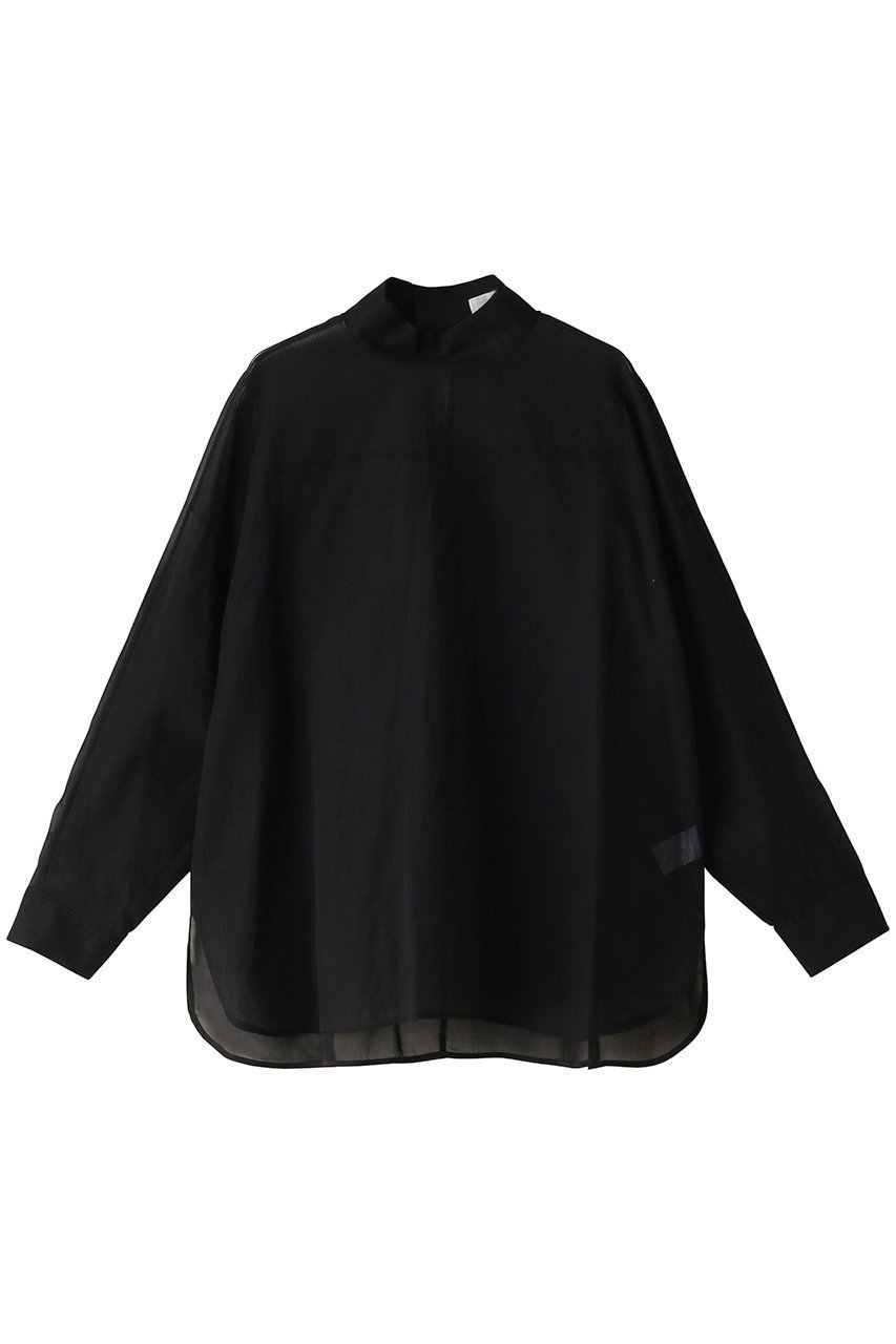 【ジェイドット/j.】のコットンオーガンジースタンドカラーブラウス インテリア・キッズ・メンズ・レディースファッション・服の通販 founy(ファニー) 　ファッション　Fashion　レディースファッション　Fashion for Women　トップス・カットソー　Cut & Sew Tops　シャツ・ブラウス・オフィスカジュアル　Elegant Blouses & Button-Ups　シアー　Sheer, See-Through　スタンド　Stand Collar, Upright Stand　スリット　Slit, Slit Detail　スリーブ　Sleeve, Long Sleeve / Short Sleeve　ロング　Long, Long-Length　夏　Summer　春　Spring　S/S・春夏　SS, Spring/Summer, Warm Season　ブラック|ID: prp329100004657402 ipo3291000000035829973