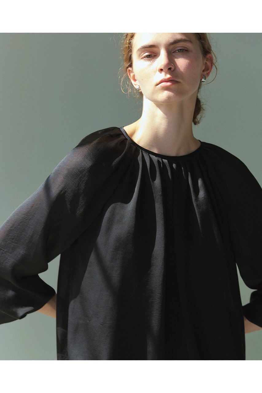 【ジェイドット/j.】のビンテージサテンギャザーブラウス 人気、トレンドファッション・服の通販 founy(ファニー) 　ファッション　Fashion　レディースファッション　Fashion for Women　トップス・カットソー　Cut & Sew Tops　シャツ・ブラウス・オフィスカジュアル　Elegant Blouses & Button-Ups　シアー　Sheer, See-Through　シンプル　Simple, Minimal　スリーブ　Sleeve, Long Sleeve / Short Sleeve　パーティ　Party, Party Style　ビンテージ　Vintage, Retro Style　ロング　Long, Long-Length　other-7|ID: prp329100004657406 ipo3291000000033705220