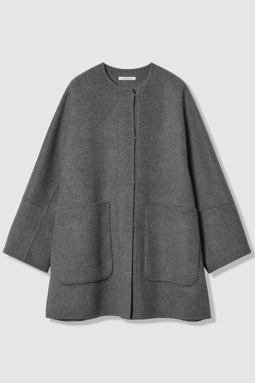 【ハウス オブ ロータス/HOUSE OF LOTUS】のウールリバービッグパッチポケットコート インテリア・キッズ・メンズ・レディースファッション・服の通販 founy(ファニー) 　ファッション　Fashion　レディースファッション　Fashion for Women　アウター　Coat / Outerwear Collection　コート・ロングコート・ピーコート　Long Coats, Peacoats & More　ショート　Short, Short Length　ドレープ　Drape, Draping Fabric　パッチ　Patch, Appliqué　フォルム　Silhouette, Form　フロント　Front, Front Design　ポケット　Pocket, Pocket Detail　新作・新入荷　New Arrivals / New In　チャコールグレー|ID: prp329100004658459 ipo3291000000033715145