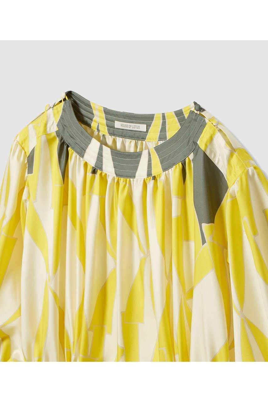 【ハウス オブ ロータス/HOUSE OF LOTUS】のマルチジオメトリックプリントワンピース 人気、トレンドファッション・服の通販 founy(ファニー) 　ファッション　Fashion　レディースファッション　Fashion for Women　ワンピース　Dresses　チュニック　Tunic Tops & Dresses　クラシック　Classic, Timeless Style　サテン　Satin, Glossy Fabric　チュニック　Tunic, Long Top　ドローコード　Drawcord, Drawstring Cord　プリント　Print, Printed Pattern　ロング　Long, Long-Length　other-3|ID: prp329100004658463 ipo3291000000035702011