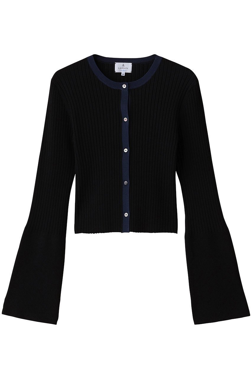 【ランバン オン ブルー/LANVIN en Bleu】のバイカラーリブショートカーディガン インテリア・キッズ・メンズ・レディースファッション・服の通販 founy(ファニー) 　ファッション　Fashion　レディースファッション　Fashion for Women　トップス・カットソー　Cut & Sew Tops　ニット　Knit Tops & Sweaters　カーディガン・羽織り　Layered Style Cardigans　カーディガン　Cardigan, Knitwear　ショート　Short, Short Length　スリーブ　Sleeve, Long Sleeve / Short Sleeve　フレア　Flare, Flared　ボトム　Bottoms, Lower Wear　新作・新入荷　New Arrivals / New In　ブラック|ID: prp329100004658506 ipo3291000000033715525