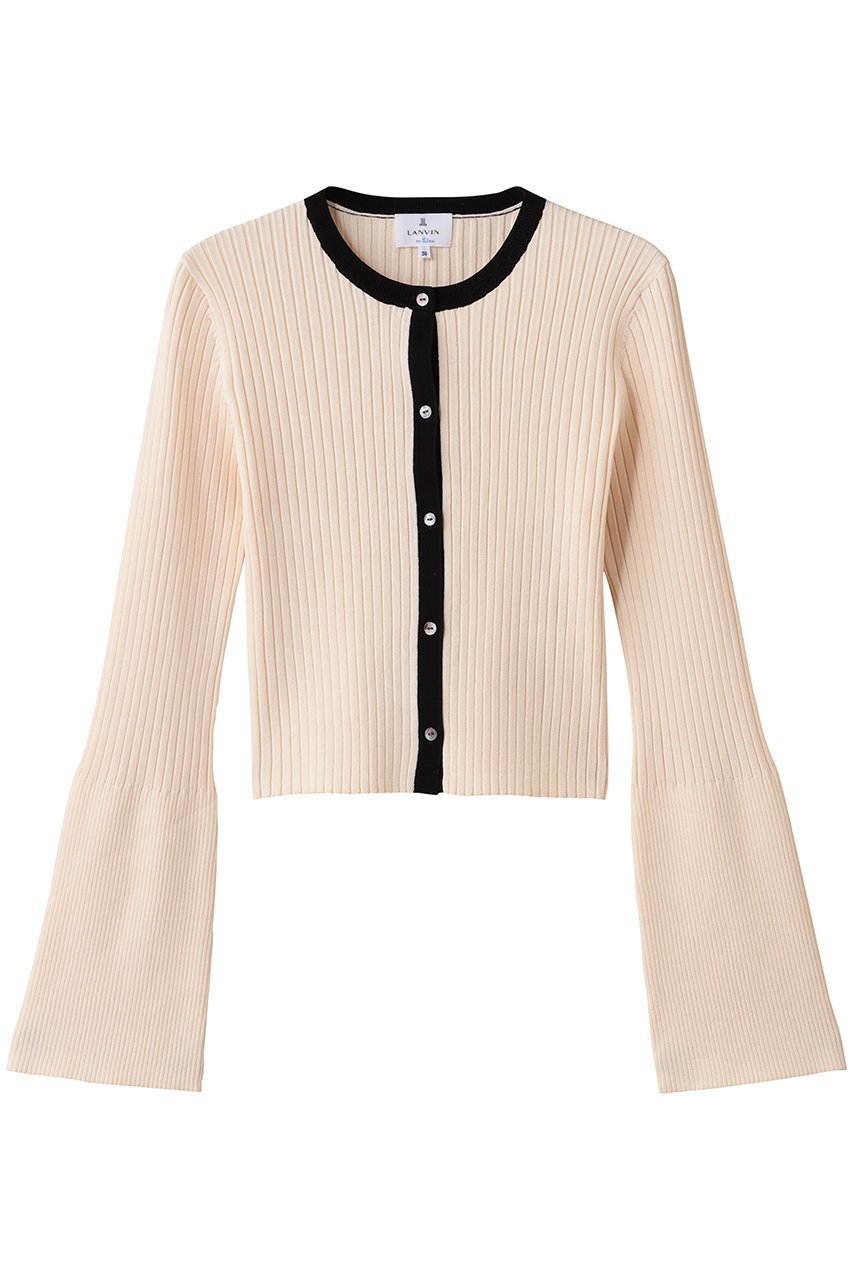 【ランバン オン ブルー/LANVIN en Bleu】のバイカラーリブショートカーディガン インテリア・キッズ・メンズ・レディースファッション・服の通販 founy(ファニー) 　ファッション　Fashion　レディースファッション　Fashion for Women　トップス・カットソー　Cut & Sew Tops　ニット　Knit Tops & Sweaters　カーディガン・羽織り　Layered Style Cardigans　カーディガン　Cardigan, Knitwear　ショート　Short, Short Length　スリーブ　Sleeve, Long Sleeve / Short Sleeve　フレア　Flare, Flared　ボトム　Bottoms, Lower Wear　ベージュ|ID: prp329100004658506 ipo3291000000036084994