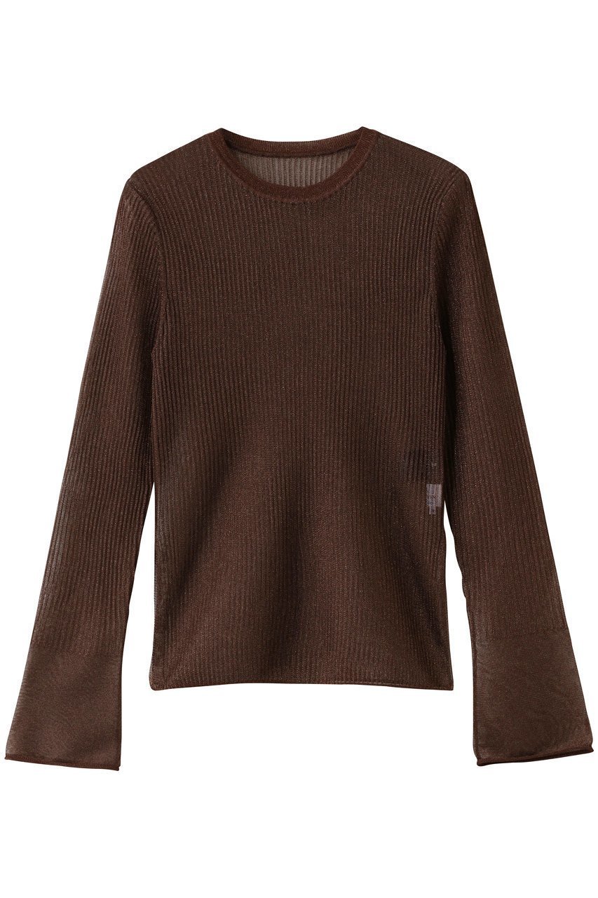 【ランバン オン ブルー/LANVIN en Bleu】のシアーリブフレアカフスニット インテリア・キッズ・メンズ・レディースファッション・服の通販 founy(ファニー) 　ファッション　Fashion　レディースファッション　Fashion for Women　トップス・カットソー　Cut & Sew Tops　ニット　Knit Tops & Sweaters　カジュアルプルオーバー・ニットトップス　Pullovers & Knit Tops / Casual Pullovers　シンプル　Simple, Minimal　スリット　Slit, Slit Detail　エレガント 上品　Elegant　新作・新入荷　New Arrivals / New In　ブラウン|ID: prp329100004658507 ipo3291000000033715532