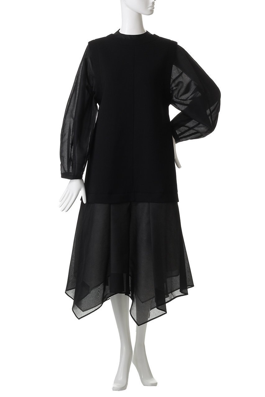 【ランバン オン ブルー/LANVIN en Bleu】のダンボールコンビワンピース 人気、トレンドファッション・服の通販 founy(ファニー) 　ファッション　Fashion　レディースファッション　Fashion for Women　ワンピース　Dresses　チュニック　Tunic Tops & Dresses　なめらか　Smooth, Silky Texture　オーガンジー　Organza Fabric　チュニック　Tunic, Long Top　フェミニン　Feminine, Girly　ミックス　Mix, Mixed Style　ロング　Long, Long-Length　エレガント 上品　Elegant　other-2|ID: prp329100004658512 ipo3291000000036047916