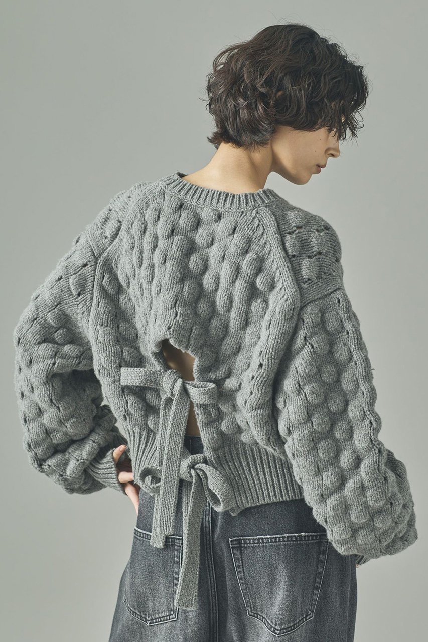 【カレンソロジー/Curensology】のポコポコバックリボンニットプルオーバー インテリア・キッズ・メンズ・レディースファッション・服の通販 founy(ファニー) 　ファッション　Fashion　レディースファッション　Fashion for Women　トップス・カットソー　Cut & Sew Tops　ニット　Knit Tops & Sweaters　カジュアルプルオーバー・ニットトップス　Pullovers & Knit Tops / Casual Pullovers　おすすめ　Recommended / Our Picks　インナー　Innerwear　カットソー　Cut and Sewn Top　リボン　Ribbon, Bow　グレー|ID: prp329100004658515 ipo3291000000035863185
