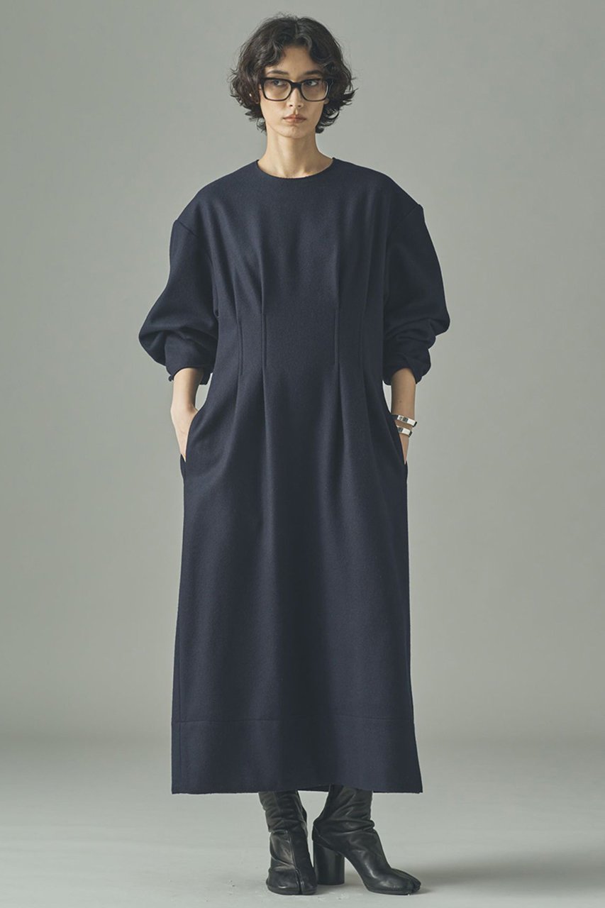 【カレンソロジー/Curensology】のメルトンタックワンピース インテリア・キッズ・メンズ・レディースファッション・服の通販 founy(ファニー) 　ファッション　Fashion　レディースファッション　Fashion for Women　ワンピース　Dresses　チュニック　Tunic Tops & Dresses　おすすめ　Recommended / Our Picks　シェイプ　Shape, Slim Fit　チュニック　Tunic, Long Top　フォルム　Silhouette, Form　メルトン　Melton, Heavy Wool　ロング　Long, Long-Length　ネイビー|ID: prp329100004658516 ipo3291000000035863195
