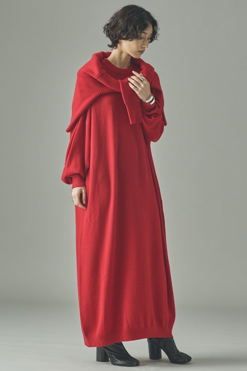 【カレンソロジー/Curensology】のウールカシミヤニットワンピース インテリア・キッズ・メンズ・レディースファッション・服の通販 founy(ファニー) 　ファッション　Fashion　レディースファッション　Fashion for Women　ワンピース　Dresses　ニットワンピース　Knit Dresses　チュニック　Tunic Tops & Dresses　おすすめ　Recommended / Our Picks　なめらか　Smooth, Silky Texture　ストール　Stole, Wrap　セットアップ　Set-Up, Coordinated Outfit　チュニック　Tunic, Long Top　リラックス　Relax, Relaxed Fit　ロング　Long, Long-Length　レッド|ID: prp329100004658517 ipo3291000000036085005