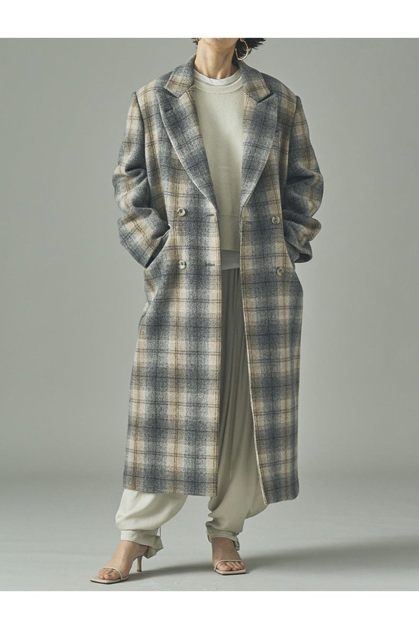 【カレンソロジー/Curensology】のチェックチェスターロングコート インテリア・キッズ・メンズ・レディースファッション・服の通販 founy(ファニー) 　ファッション　Fashion　レディースファッション　Fashion for Women　アウター　Coat / Outerwear Collection　コート・ロングコート・ピーコート　Long Coats, Peacoats & More　なめらか　Smooth, Silky Texture　イタリア　Italy　ダブル　Double, Double-Breasted　チェック　Check, Plaid, Tartan　ロング　Long, Long-Length　新作・新入荷　New Arrivals / New In　グレー|ID: prp329100004658520 ipo3291000000033715642