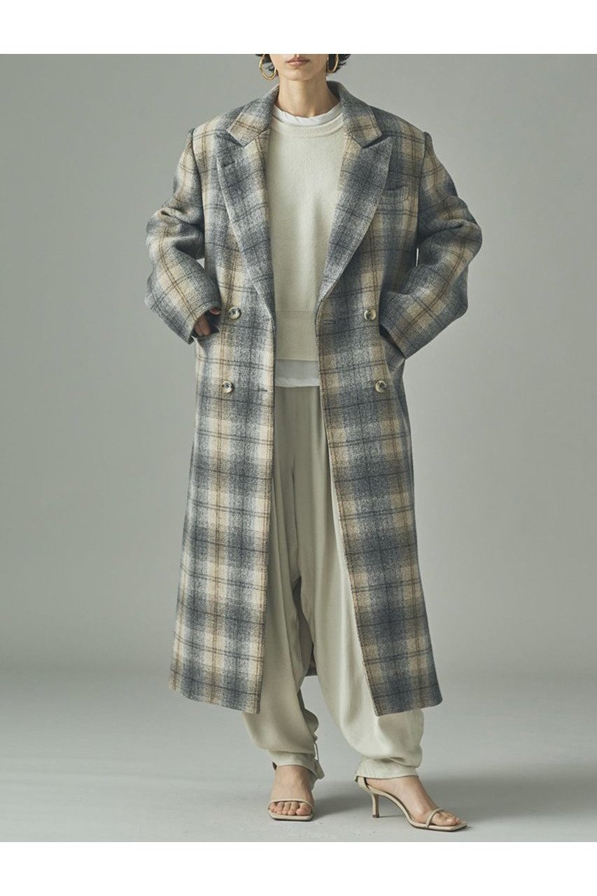【カレンソロジー/Curensology】のチェックチェスターロングコート 人気、トレンドファッション・服の通販 founy(ファニー) 　ファッション　Fashion　レディースファッション　Fashion for Women　アウター　Coat / Outerwear Collection　コート・ロングコート・ピーコート　Long Coats, Peacoats & More　なめらか　Smooth, Silky Texture　イタリア　Italy　ダブル　Double, Double-Breasted　チェック　Check, Plaid, Tartan　ロング　Long, Long-Length　新作・新入荷　New Arrivals / New In　other-2|ID: prp329100004658520 ipo3291000000033715643