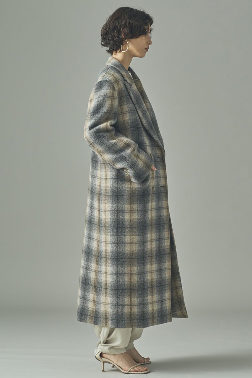 【カレンソロジー/Curensology】のチェックチェスターロングコート 人気、トレンドファッション・服の通販 founy(ファニー) 　ファッション　Fashion　レディースファッション　Fashion for Women　アウター　Coat / Outerwear Collection　コート・ロングコート・ピーコート　Long Coats, Peacoats & More　なめらか　Smooth, Silky Texture　イタリア　Italy　ダブル　Double, Double-Breasted　チェック　Check, Plaid, Tartan　ロング　Long, Long-Length　新作・新入荷　New Arrivals / New In　other-3|ID: prp329100004658520 ipo3291000000033715644