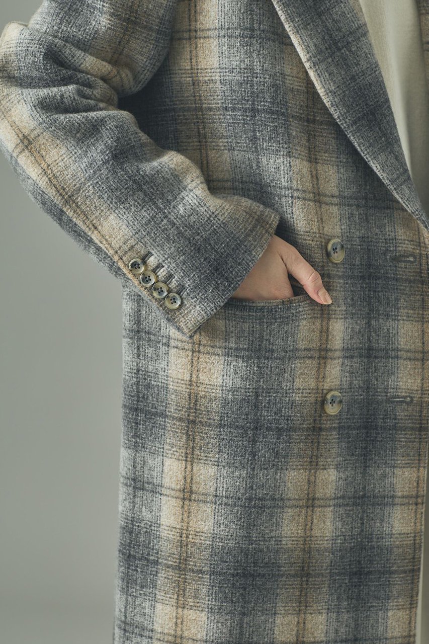 【カレンソロジー/Curensology】のチェックチェスターロングコート 人気、トレンドファッション・服の通販 founy(ファニー) 　ファッション　Fashion　レディースファッション　Fashion for Women　アウター　Coat / Outerwear Collection　コート・ロングコート・ピーコート　Long Coats, Peacoats & More　なめらか　Smooth, Silky Texture　イタリア　Italy　ダブル　Double, Double-Breasted　チェック　Check, Plaid, Tartan　ロング　Long, Long-Length　新作・新入荷　New Arrivals / New In　other-6|ID: prp329100004658520 ipo3291000000033715647