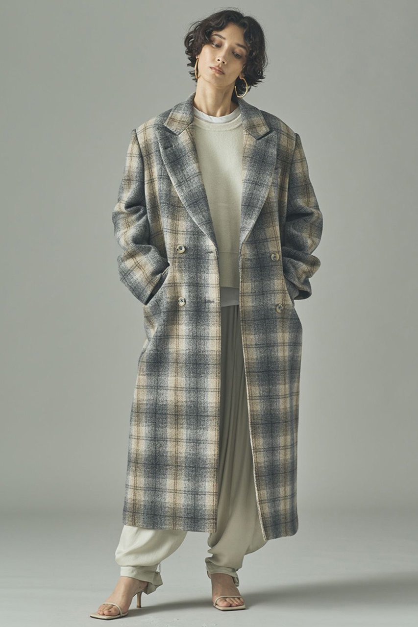 【カレンソロジー/Curensology】のチェックチェスターロングコート インテリア・キッズ・メンズ・レディースファッション・服の通販 founy(ファニー) 　ファッション　Fashion　レディースファッション　Fashion for Women　アウター　Coat / Outerwear Collection　コート・ロングコート・ピーコート　Long Coats, Peacoats & More　なめらか　Smooth, Silky Texture　イタリア　Italy　ダブル　Double, Double-Breasted　チェック　Check, Plaid, Tartan　ロング　Long, Long-Length　グレー|ID: prp329100004658520 ipo3291000000035492697