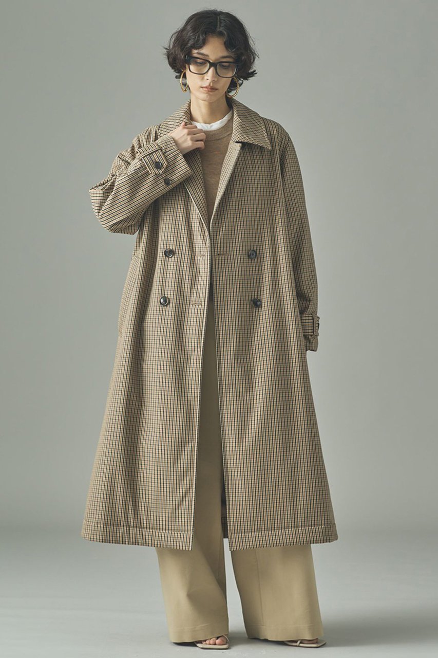 【カレンソロジー/Curensology】のガンクラブチェックコート インテリア・キッズ・メンズ・レディースファッション・服の通販 founy(ファニー) 　ファッション　Fashion　レディースファッション　Fashion for Women　アウター　Coat / Outerwear Collection　コート・ロングコート・ピーコート　Long Coats, Peacoats & More　スウェット / スエット　Sweatshirt, Sweatwear　スタンド　Stand Collar, Upright Stand　チェック　Check, Plaid, Tartan　トレンチ　Trench, Trench Coat　モダン　Modern, Contemporary　ロング　Long, Long-Length　エレガント 上品　Elegant　日本製　Made In Japan　軽量　Lightweight, Ultra Light　ベージュ|ID: prp329100004658521 ipo3291000000036085027