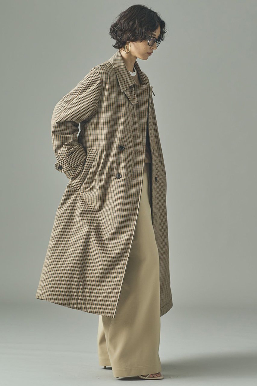 【カレンソロジー/Curensology】のガンクラブチェックコート 人気、トレンドファッション・服の通販 founy(ファニー) 　ファッション　Fashion　レディースファッション　Fashion for Women　アウター　Coat / Outerwear Collection　コート・ロングコート・ピーコート　Long Coats, Peacoats & More　スウェット / スエット　Sweatshirt, Sweatwear　スタンド　Stand Collar, Upright Stand　チェック　Check, Plaid, Tartan　トレンチ　Trench, Trench Coat　モダン　Modern, Contemporary　ロング　Long, Long-Length　エレガント 上品　Elegant　日本製　Made In Japan　軽量　Lightweight, Ultra Light　other-2|ID: prp329100004658521 ipo3291000000036085028