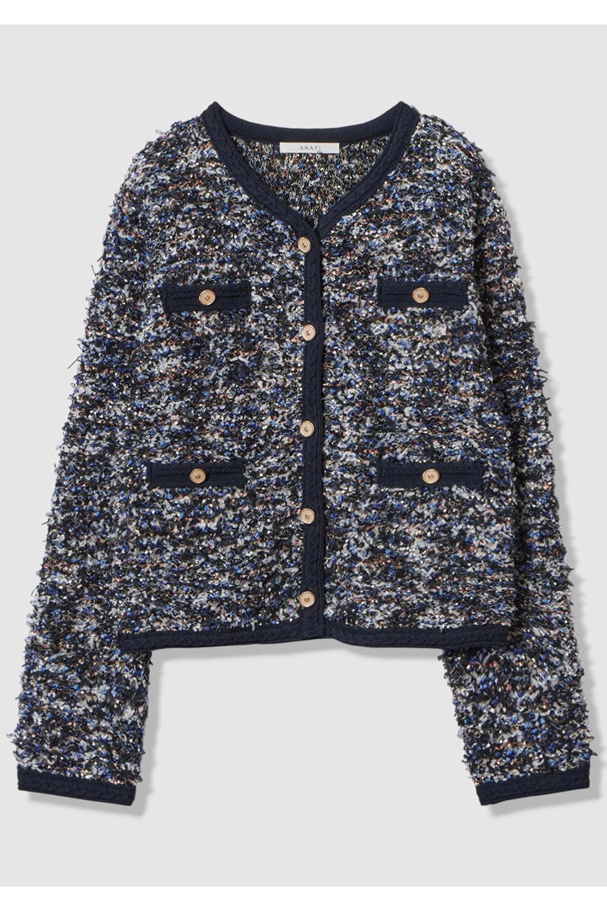 【アナイ/ANAYI】のメランジュツイード カーディガン インテリア・キッズ・メンズ・レディースファッション・服の通販 founy(ファニー) 　ファッション　Fashion　レディースファッション　Fashion for Women　トップス・カットソー　Cut & Sew Tops　ニット　Knit Tops & Sweaters　カーディガン・羽織り　Layered Style Cardigans　おすすめ　Recommended / Our Picks　イタリア　Italy　オータム　Autumn Fashion　カラフル　Colorful Design　カーディガン　Cardigan, Knitwear　コンパクト　Compact, Small Size　ツイード　Twill, Twill Weave　トリミング　Trimming, Decorative Edge　バランス　Balance, Style Balance　ボトム　Bottoms, Lower Wear　ポケット　Pocket, Pocket Detail　ヴィンテージ　Vintage Style　新作・新入荷　New Arrivals / New In　ブルー系|ID: prp329100004658537 ipo3291000000033715797