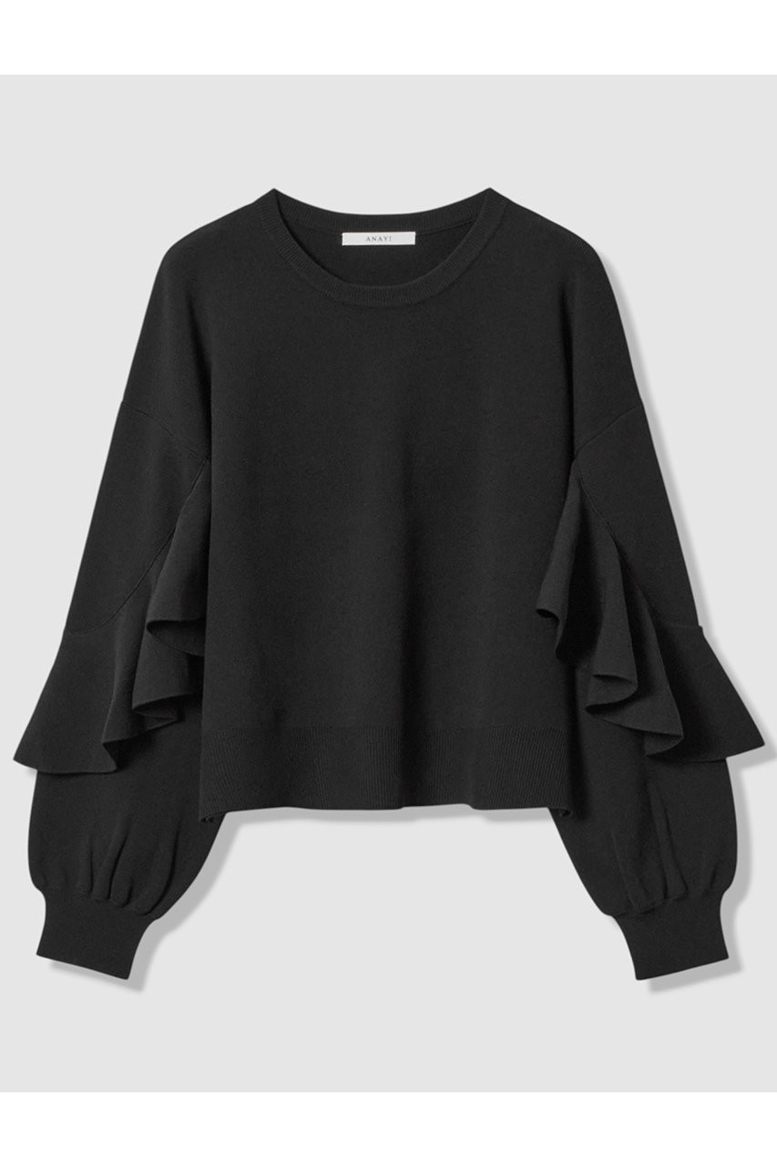 【アナイ/ANAYI】のカスケードスリーブ プルオーバー インテリア・キッズ・メンズ・レディースファッション・服の通販 founy(ファニー) 　ファッション　Fashion　レディースファッション　Fashion for Women　トップス・カットソー　Cut & Sew Tops　ニット　Knit Tops & Sweaters　カジュアルプルオーバー・ニットトップス　Pullovers & Knit Tops / Casual Pullovers　コンパクト　Compact, Small Size　スリーブ　Sleeve, Long Sleeve / Short Sleeve　ドロップ　Drop Shoulder, Dropped Style　バランス　Balance, Style Balance　フリル　Frill, Ruffle　ボトム　Bottoms, Lower Wear　ワイド　Wide, Wide Fit　エレガント 上品　Elegant　新作・新入荷　New Arrivals / New In　ブラック|ID: prp329100004658538 ipo3291000000033715808