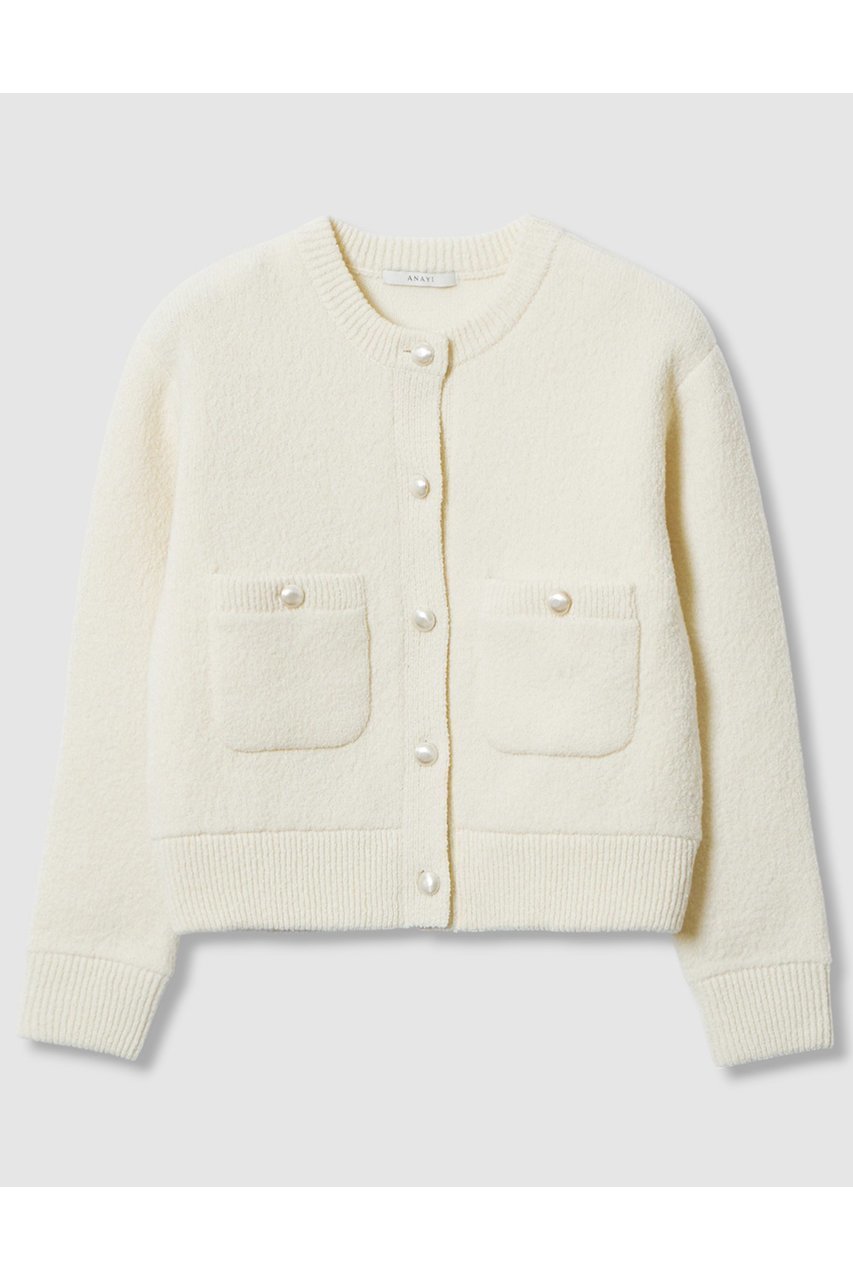【アナイ/ANAYI】のウールブークレブルゾン カーディガン インテリア・キッズ・メンズ・レディースファッション・服の通販 founy(ファニー) 　ファッション　Fashion　レディースファッション　Fashion for Women　トップス・カットソー　Cut & Sew Tops　ニット　Knit Tops & Sweaters　カーディガン・羽織り　Layered Style Cardigans　おすすめ　Recommended / Our Picks　エレガント 上品　Elegant　カーディガン　Cardigan, Knitwear　ショルダー　Shoulder, Shoulder Strap　ショート　Short, Short Length　ドロップ　Drop Shoulder, Dropped Style　ブルゾン　Blouson, Bomber Jacket　メタル　Metal, Metal Parts　今秋　This Fall　新作・新入荷　New Arrivals / New In　オフホワイト|ID: prp329100004658541 ipo3291000000033715836