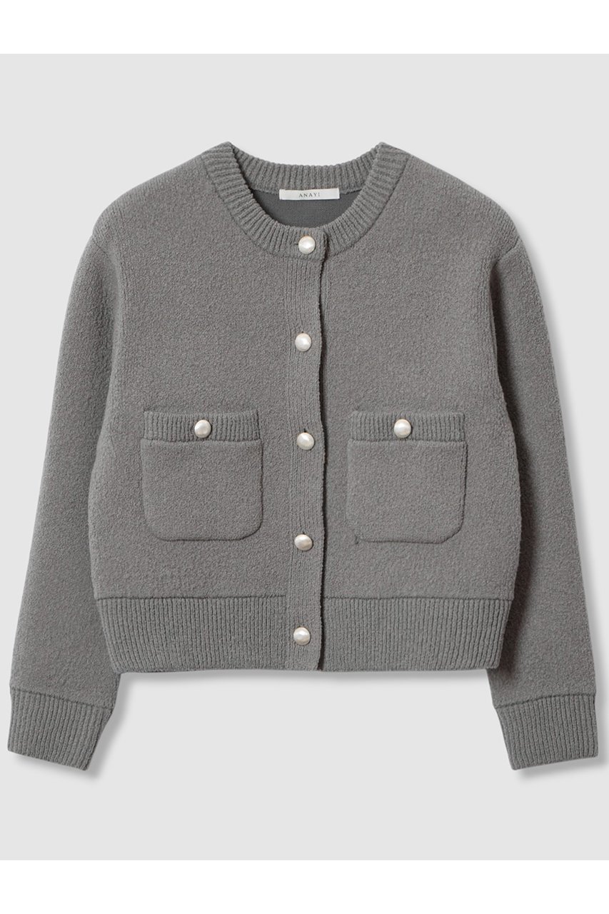 【アナイ/ANAYI】のウールブークレブルゾン カーディガン インテリア・キッズ・メンズ・レディースファッション・服の通販 founy(ファニー) 　ファッション　Fashion　レディースファッション　Fashion for Women　トップス・カットソー　Cut & Sew Tops　ニット　Knit Tops & Sweaters　カーディガン・羽織り　Layered Style Cardigans　おすすめ　Recommended / Our Picks　エレガント 上品　Elegant　カーディガン　Cardigan, Knitwear　ショルダー　Shoulder, Shoulder Strap　ショート　Short, Short Length　ドロップ　Drop Shoulder, Dropped Style　ブルゾン　Blouson, Bomber Jacket　メタル　Metal, Metal Parts　今秋　This Fall　新作・新入荷　New Arrivals / New In　グレー|ID: prp329100004658541 ipo3291000000033715837