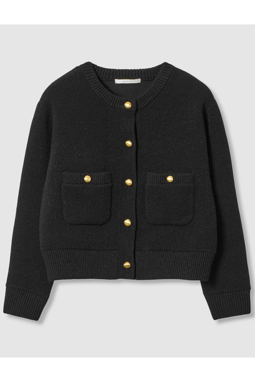 【アナイ/ANAYI】のウールブークレブルゾン カーディガン インテリア・キッズ・メンズ・レディースファッション・服の通販 founy(ファニー) 　ファッション　Fashion　レディースファッション　Fashion for Women　トップス・カットソー　Cut & Sew Tops　ニット　Knit Tops & Sweaters　カーディガン・羽織り　Layered Style Cardigans　おすすめ　Recommended / Our Picks　エレガント 上品　Elegant　カーディガン　Cardigan, Knitwear　ショルダー　Shoulder, Shoulder Strap　ショート　Short, Short Length　ドロップ　Drop Shoulder, Dropped Style　ブルゾン　Blouson, Bomber Jacket　メタル　Metal, Metal Parts　今秋　This Fall　新作・新入荷　New Arrivals / New In　ブラック|ID: prp329100004658541 ipo3291000000033715838