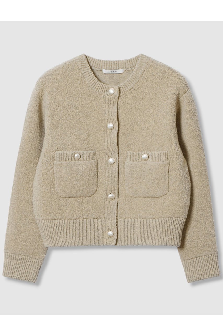 【アナイ/ANAYI】のウールブークレブルゾン カーディガン インテリア・キッズ・メンズ・レディースファッション・服の通販 founy(ファニー) 　ファッション　Fashion　レディースファッション　Fashion for Women　トップス・カットソー　Cut & Sew Tops　ニット　Knit Tops & Sweaters　カーディガン・羽織り　Layered Style Cardigans　おすすめ　Recommended / Our Picks　エレガント 上品　Elegant　カーディガン　Cardigan, Knitwear　ショルダー　Shoulder, Shoulder Strap　ショート　Short, Short Length　ドロップ　Drop Shoulder, Dropped Style　ブルゾン　Blouson, Bomber Jacket　メタル　Metal, Metal Parts　今秋　This Fall　新作・新入荷　New Arrivals / New In　ベージュ|ID: prp329100004658541 ipo3291000000033715839