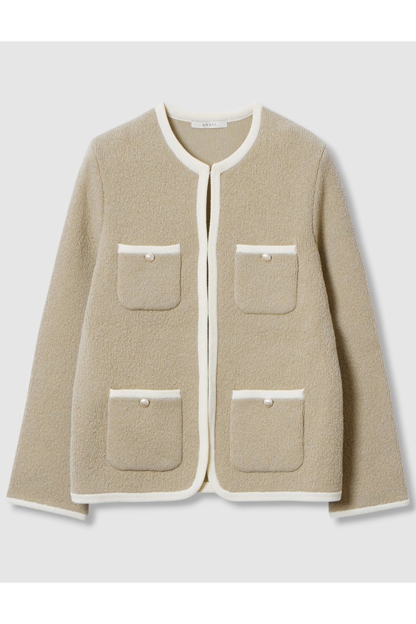 【アナイ/ANAYI】のウールブークレポケットロング カーディガン インテリア・キッズ・メンズ・レディースファッション・服の通販 founy(ファニー) 　ファッション　Fashion　レディースファッション　Fashion for Women　トップス・カットソー　Cut & Sew Tops　ニット　Knit Tops & Sweaters　カーディガン・羽織り　Layered Style Cardigans　カーディガン　Cardigan, Knitwear　ポケット　Pocket, Pocket Detail　メタル　Metal, Metal Parts　エレガント 上品　Elegant　今秋　This Fall　定番　Standard, Basic Item　新作・新入荷　New Arrivals / New In　ベージュ|ID: prp329100004658542 ipo3291000000033715844