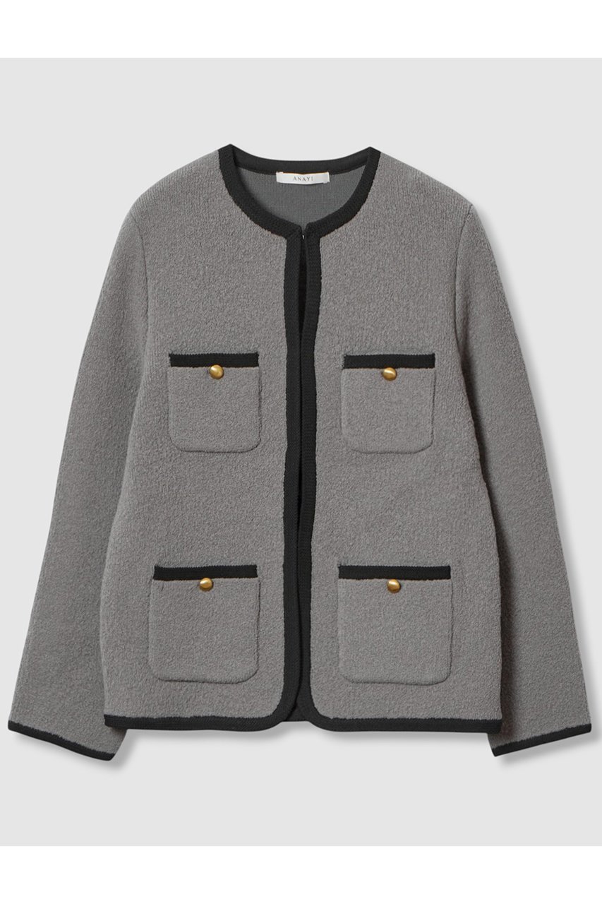 【アナイ/ANAYI】のウールブークレポケットロング カーディガン インテリア・キッズ・メンズ・レディースファッション・服の通販 founy(ファニー) 　ファッション　Fashion　レディースファッション　Fashion for Women　トップス・カットソー　Cut & Sew Tops　ニット　Knit Tops & Sweaters　カーディガン・羽織り　Layered Style Cardigans　カーディガン　Cardigan, Knitwear　ポケット　Pocket, Pocket Detail　メタル　Metal, Metal Parts　エレガント 上品　Elegant　今秋　This Fall　定番　Standard, Basic Item　新作・新入荷　New Arrivals / New In　グレー|ID: prp329100004658542 ipo3291000000033715845