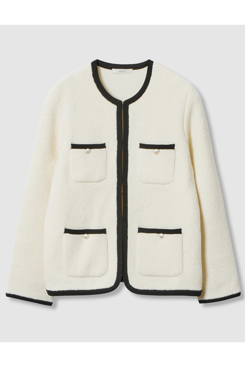 【アナイ/ANAYI】のウールブークレポケットロング カーディガン インテリア・キッズ・メンズ・レディースファッション・服の通販 founy(ファニー) 　ファッション　Fashion　レディースファッション　Fashion for Women　トップス・カットソー　Cut & Sew Tops　ニット　Knit Tops & Sweaters　カーディガン・羽織り　Layered Style Cardigans　カーディガン　Cardigan, Knitwear　ポケット　Pocket, Pocket Detail　メタル　Metal, Metal Parts　エレガント 上品　Elegant　今秋　This Fall　定番　Standard, Basic Item　オフホワイト|ID: prp329100004658542 ipo3291000000036047982