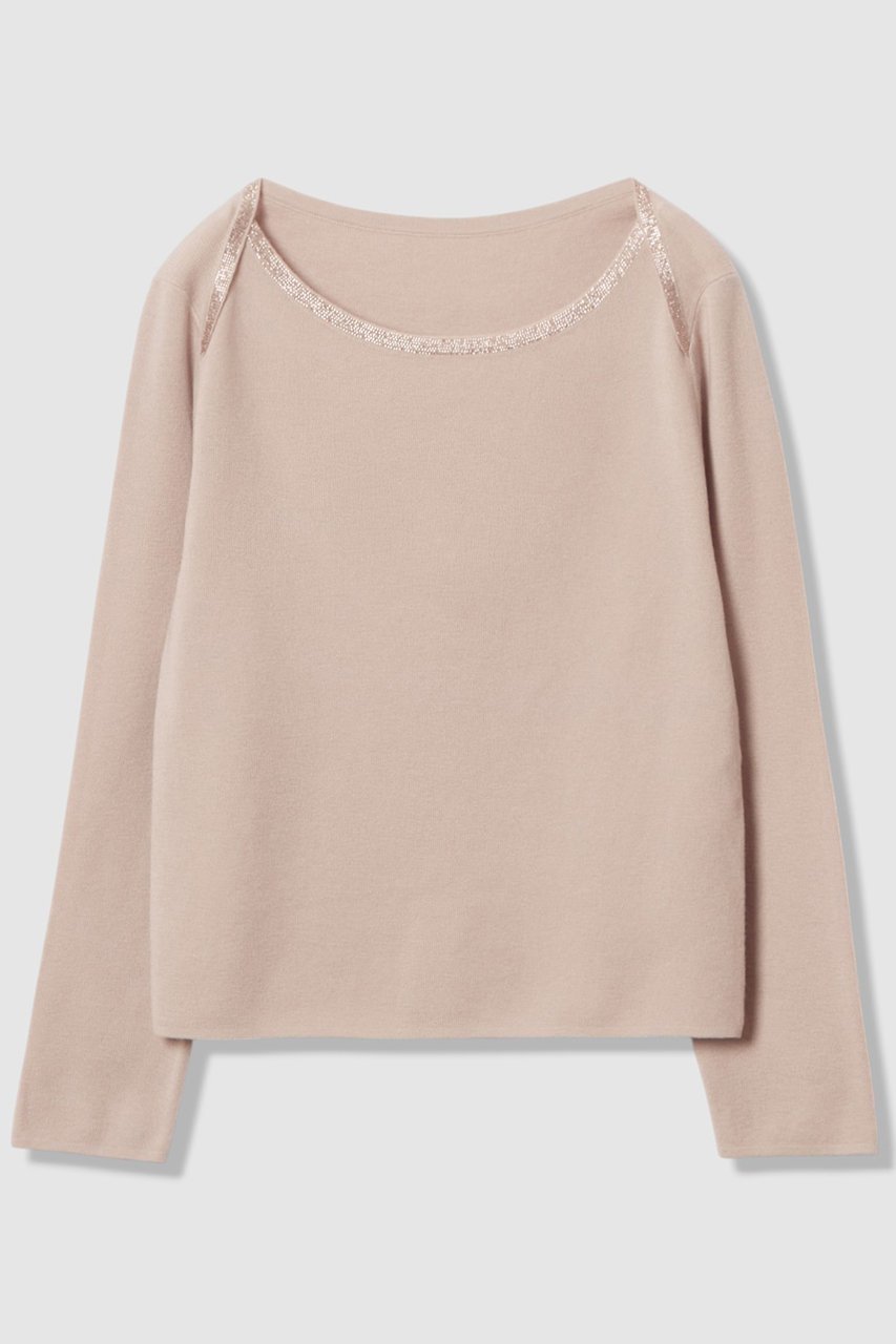 【アナイ/ANAYI】のステップビジューボートネック プルオーバー インテリア・キッズ・メンズ・レディースファッション・服の通販 founy(ファニー) 　ファッション　Fashion　レディースファッション　Fashion for Women　トップス・カットソー　Cut & Sew Tops　ニット　Knit Tops & Sweaters　カジュアルプルオーバー・ニットトップス　Pullovers & Knit Tops / Casual Pullovers　おすすめ　Recommended / Our Picks　インナー　Innerwear　ジャケット　Jacket, Outerwear　トレンド　Trend, Trending Now　ビジュー　Bijou, Jewel-like Accent　新作・新入荷　New Arrivals / New In　ベージュ|ID: prp329100004658543 ipo3291000000033715855