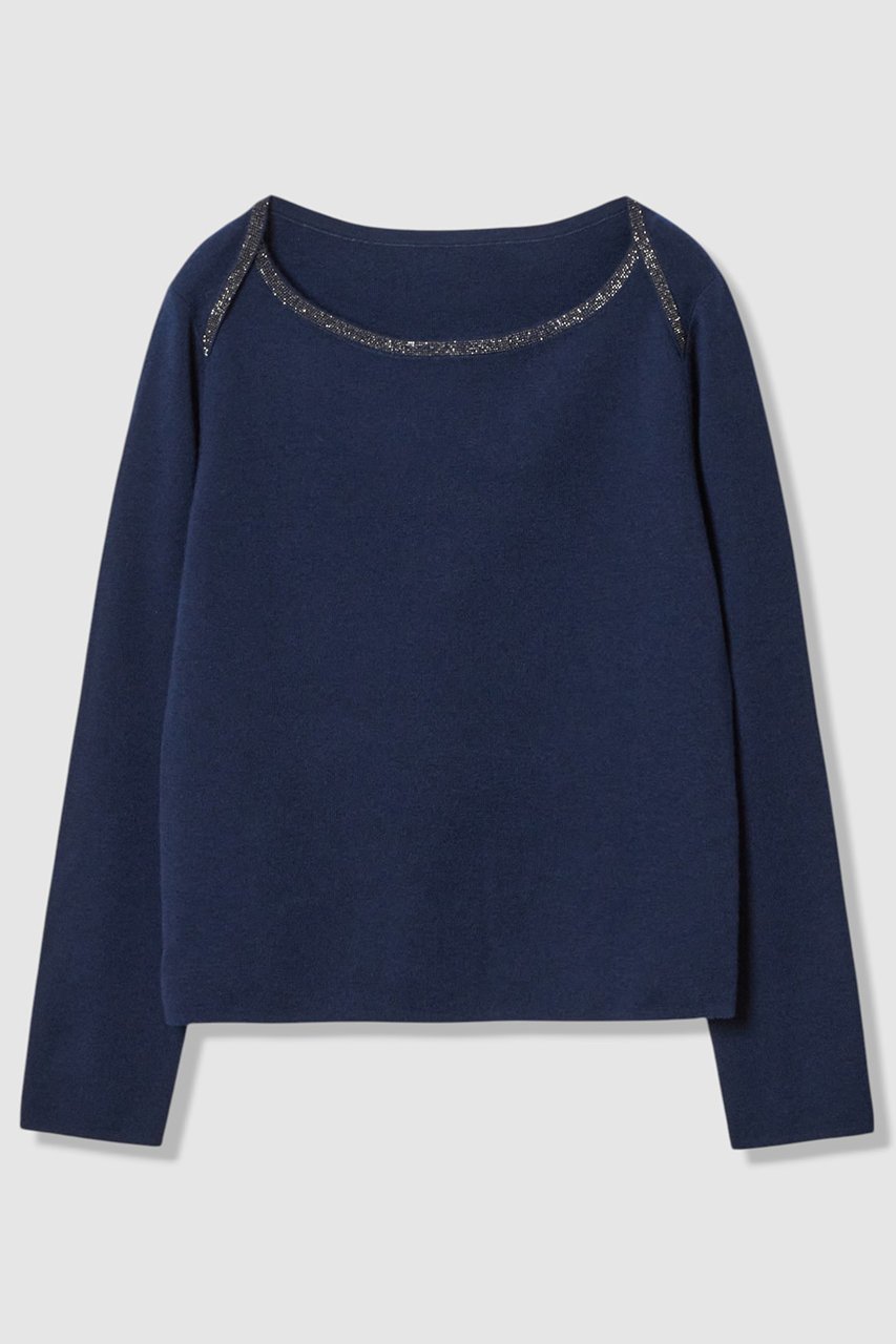 【アナイ/ANAYI】のステップビジューボートネック プルオーバー インテリア・キッズ・メンズ・レディースファッション・服の通販 founy(ファニー) 　ファッション　Fashion　レディースファッション　Fashion for Women　トップス・カットソー　Cut & Sew Tops　ニット　Knit Tops & Sweaters　カジュアルプルオーバー・ニットトップス　Pullovers & Knit Tops / Casual Pullovers　おすすめ　Recommended / Our Picks　インナー　Innerwear　ジャケット　Jacket, Outerwear　トレンド　Trend, Trending Now　ビジュー　Bijou, Jewel-like Accent　新作・新入荷　New Arrivals / New In　ネイビー|ID: prp329100004658543 ipo3291000000033715856