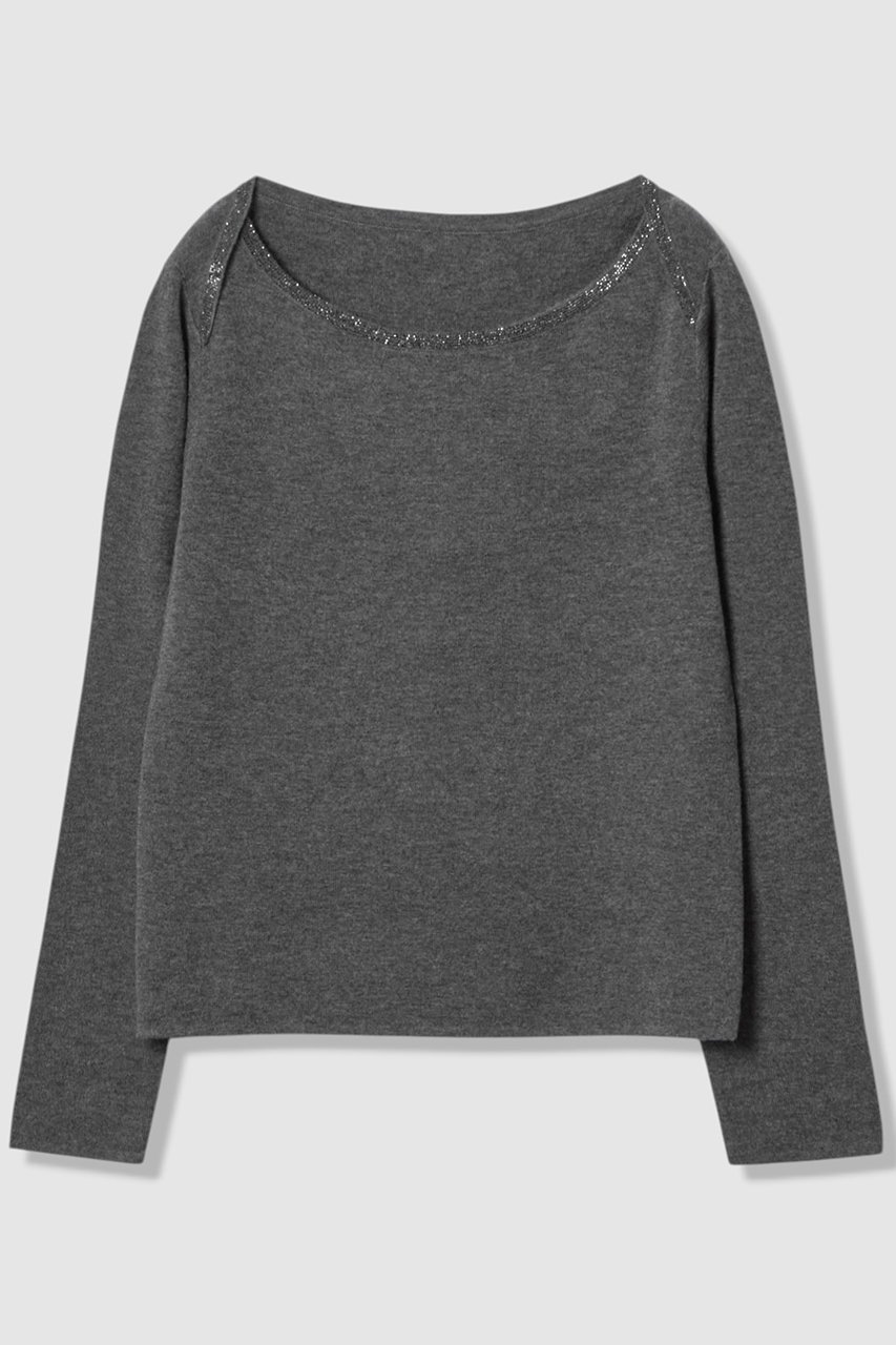 【アナイ/ANAYI】のステップビジューボートネック プルオーバー インテリア・キッズ・メンズ・レディースファッション・服の通販 founy(ファニー) 　ファッション　Fashion　レディースファッション　Fashion for Women　トップス・カットソー　Cut & Sew Tops　ニット　Knit Tops & Sweaters　カジュアルプルオーバー・ニットトップス　Pullovers & Knit Tops / Casual Pullovers　おすすめ　Recommended / Our Picks　インナー　Innerwear　ジャケット　Jacket, Outerwear　トレンド　Trend, Trending Now　ビジュー　Bijou, Jewel-like Accent　新作・新入荷　New Arrivals / New In　チャコールグレー|ID: prp329100004658543 ipo3291000000033715857