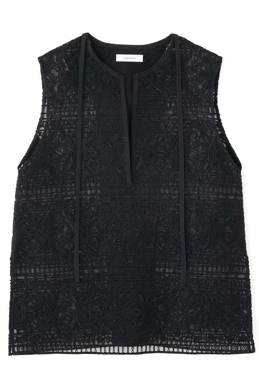 【アドーア/ADORE】のリュクスオーナメントレースブラウス インテリア・キッズ・メンズ・レディースファッション・服の通販 founy(ファニー) 　ファッション　Fashion　レディースファッション　Fashion for Women　トップス・カットソー　Cut & Sew Tops　キャミソール&ノースリーブ　Camisoles & Sleeveless Tops　シャツ・ブラウス・オフィスカジュアル　Elegant Blouses & Button-Ups　おすすめ　Recommended / Our Picks　シアー　Sheer, See-Through　セットアップ　Set-Up, Coordinated Outfit　タートル　Turtleneck, Turtle Collar　ノースリーブ　Sleeveless, No-Sleeve　エレガント 上品　Elegant　再入荷　Restock / Back in Stock　A/W・秋冬　Autumn/Winter　ブラック|ID: prp329100004660135 ipo3291000000033725228
