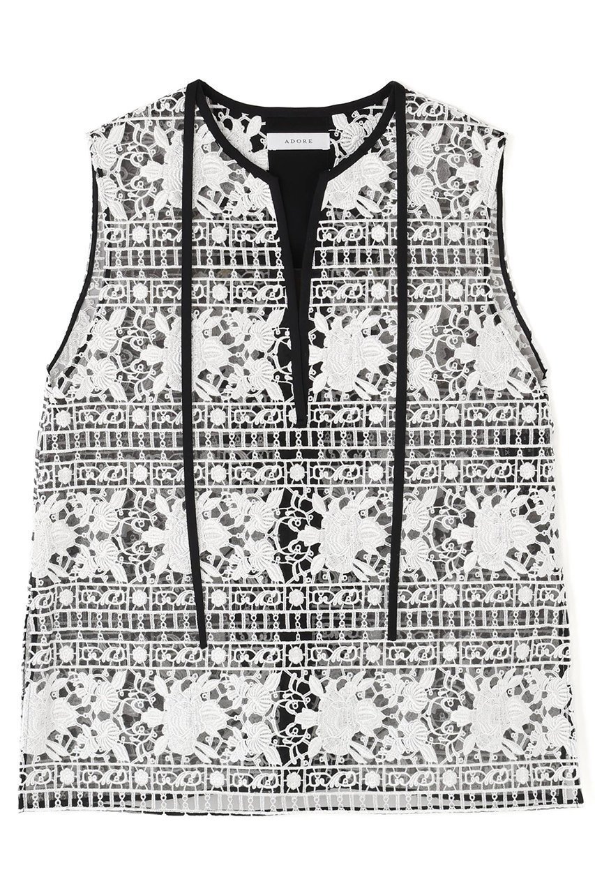 【アドーア/ADORE】のリュクスオーナメントレースブラウス インテリア・キッズ・メンズ・レディースファッション・服の通販 founy(ファニー) 　ファッション　Fashion　レディースファッション　Fashion for Women　トップス・カットソー　Cut & Sew Tops　キャミソール&ノースリーブ　Camisoles & Sleeveless Tops　シャツ・ブラウス・オフィスカジュアル　Elegant Blouses & Button-Ups　おすすめ　Recommended / Our Picks　シアー　Sheer, See-Through　セットアップ　Set-Up, Coordinated Outfit　タートル　Turtleneck, Turtle Collar　ノースリーブ　Sleeveless, No-Sleeve　エレガント 上品　Elegant　再入荷　Restock / Back in Stock　A/W・秋冬　Autumn/Winter　ホワイト|ID: prp329100004660135 ipo3291000000033725229