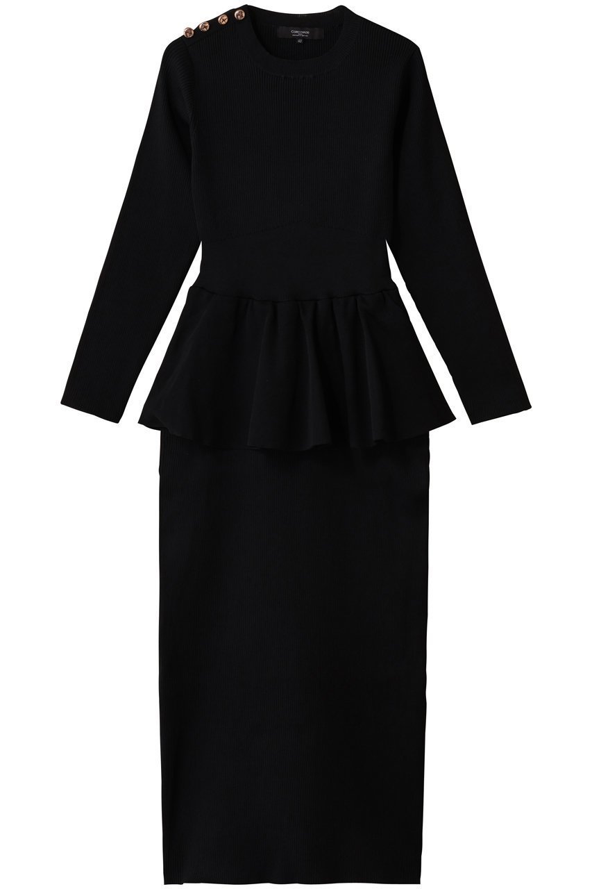 【コルコバード/CORCOVADO】のペプラムニットドレス インテリア・キッズ・メンズ・レディースファッション・服の通販 founy(ファニー) 　ファッション　Fashion　レディースファッション　Fashion for Women　ワンピース　Dresses　フォーマル・パーティードレス・結婚式用ドレス　Elegant & Casual Dresses　チュニック　Tunic Tops & Dresses　2025年　2025　2025-2026秋冬・A/W　Autumn/Winter 2025–26 AW25–26　おすすめ　Recommended / Our Picks　シンプル　Simple, Minimal　チュニック　Tunic, Long Top　ドレス　Dress, One-Piece　フォルム　Silhouette, Form　ペプラム　Peplum, Flared Hem　A/W・秋冬　Autumn/Winter　軽量　Lightweight, Ultra Light　ブラック|ID: prp329100004664777 ipo3291000000033743856