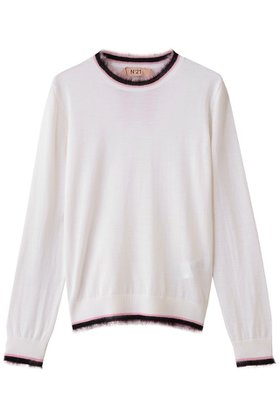 【ヌメロ ヴェントゥーノ/N°21】のクルーネック ニットトップス 人気、トレンドファッション・服の通販 founy(ファニー) ファッション Fashion レディースファッション Fashion for Women トップス・カットソー Cut & Sew Tops ニット Knit Tops & Sweaters カジュアルプルオーバー・ニットトップス Pullovers & Knit Tops / Casual Pullovers シアー Sheer, See-Through フリンジ Fringe, Tassel ボーダー Border, Stripe |ID:prp329100004664791