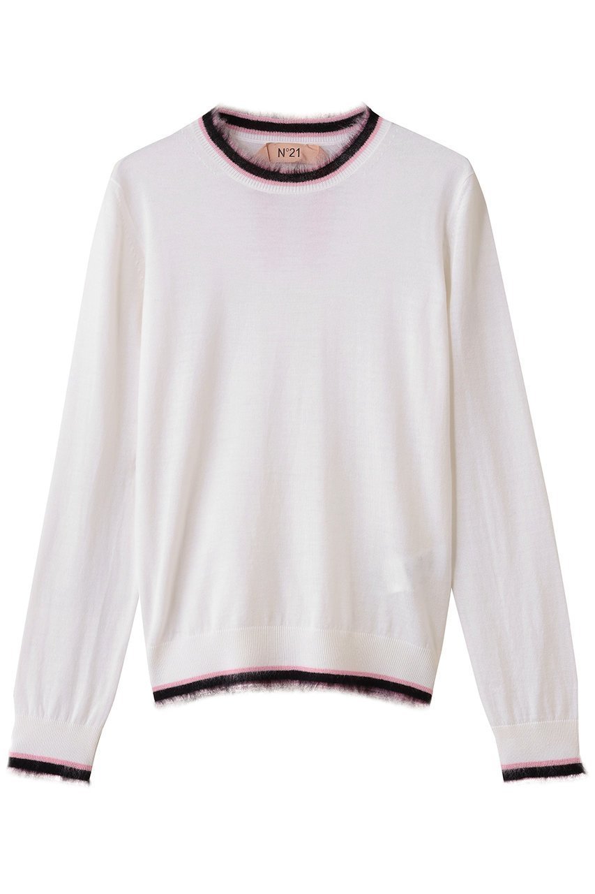 【ヌメロ ヴェントゥーノ/N°21】のクルーネック ニットトップス 人気、トレンドファッション・服の通販 founy(ファニー) 　ファッション　Fashion　レディースファッション　Fashion for Women　トップス・カットソー　Cut & Sew Tops　ニット　Knit Tops & Sweaters　カジュアルプルオーバー・ニットトップス　Pullovers & Knit Tops / Casual Pullovers　シアー　Sheer, See-Through　フリンジ　Fringe, Tassel　ボーダー　Border, Stripe　 other-1|ID: prp329100004664791 ipo3291000000036128124