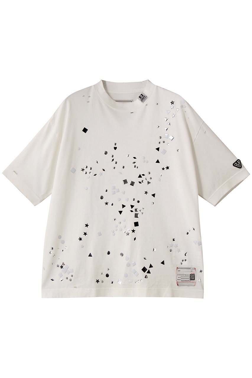【メゾン ミハラヤスヒロ/Maison MIHARA YASUHIRO】のEMBELLISHED DISTRESSED Tシャツ インテリア・キッズ・メンズ・レディースファッション・服の通販 founy(ファニー) 　ファッション　Fashion　レディースファッション　Fashion for Women　トップス・カットソー　Cut & Sew Tops　シャツ・ブラウス・オフィスカジュアル　Elegant Blouses & Button-Ups　ロングTシャツ・Tシャツ　Longline T-Shirts & Tees　カットソー・ベーシックTシャツ　Cut-and-Sewn Tops / Stretch Tees & Basics　ショート　Short, Short Length　ストーン　Stone, Gem-Like　スリーブ　Sleeve, Long Sleeve / Short Sleeve　ダメージ　Distressed, Destroyed　新作・新入荷　New Arrivals / New In　ホワイト|ID: prp329100004664797 ipo3291000000033743985